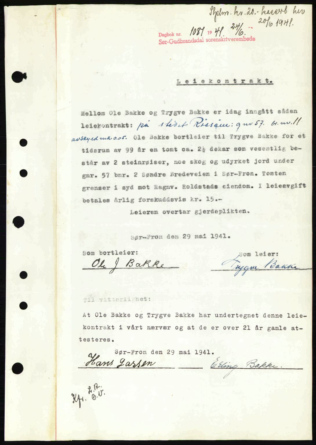 Sør-Gudbrandsdal tingrett, SAH/TING-004/H/Hb/Hbd/L0009: Mortgage book no. A9, 1941-1941, Diary no: : 1081/1941