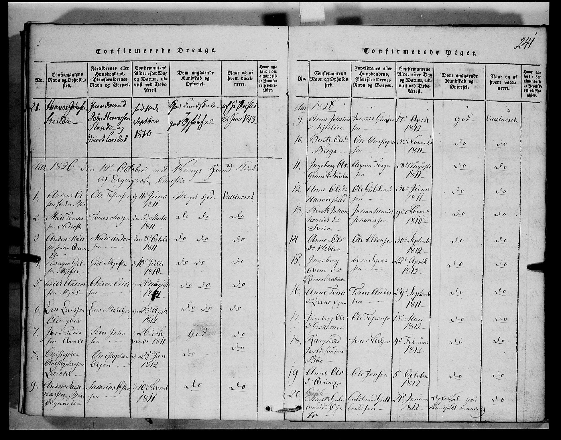 Vang prestekontor, Valdres, SAH/PREST-140/H/Hb/L0001: Parish register (copy) no. 1, 1814-1820, p. 241