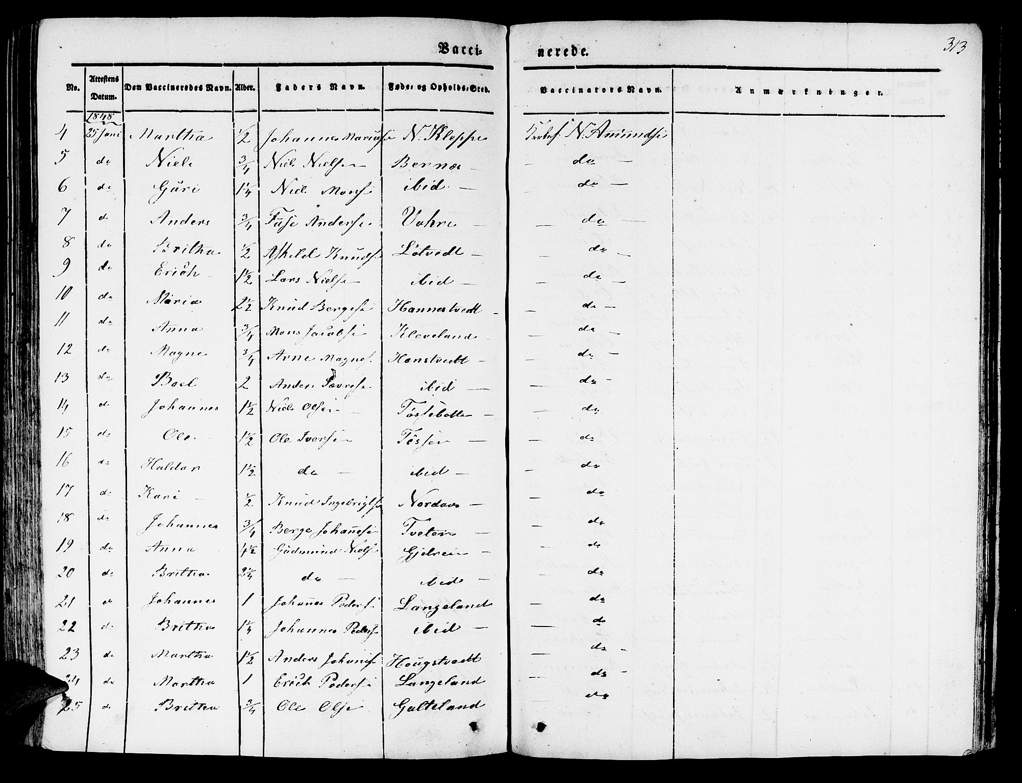 Hosanger sokneprestembete, AV/SAB-A-75801/H/Haa: Parish register (official) no. A 7, 1835-1848, p. 313