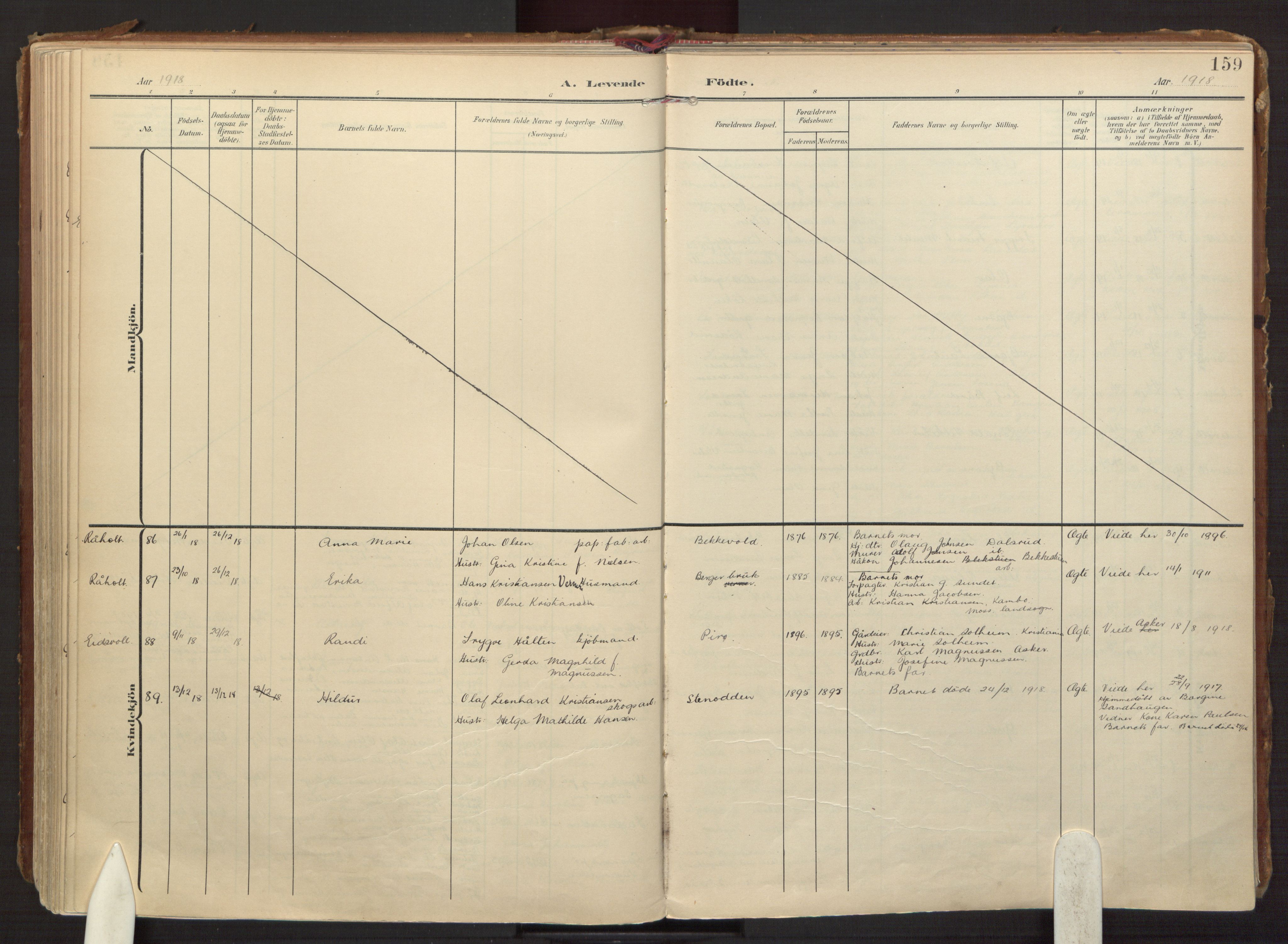 Eidsvoll prestekontor Kirkebøker, AV/SAO-A-10888/F/Fa/L0008: Parish register (official) no. I 8, 1908-1920, p. 159
