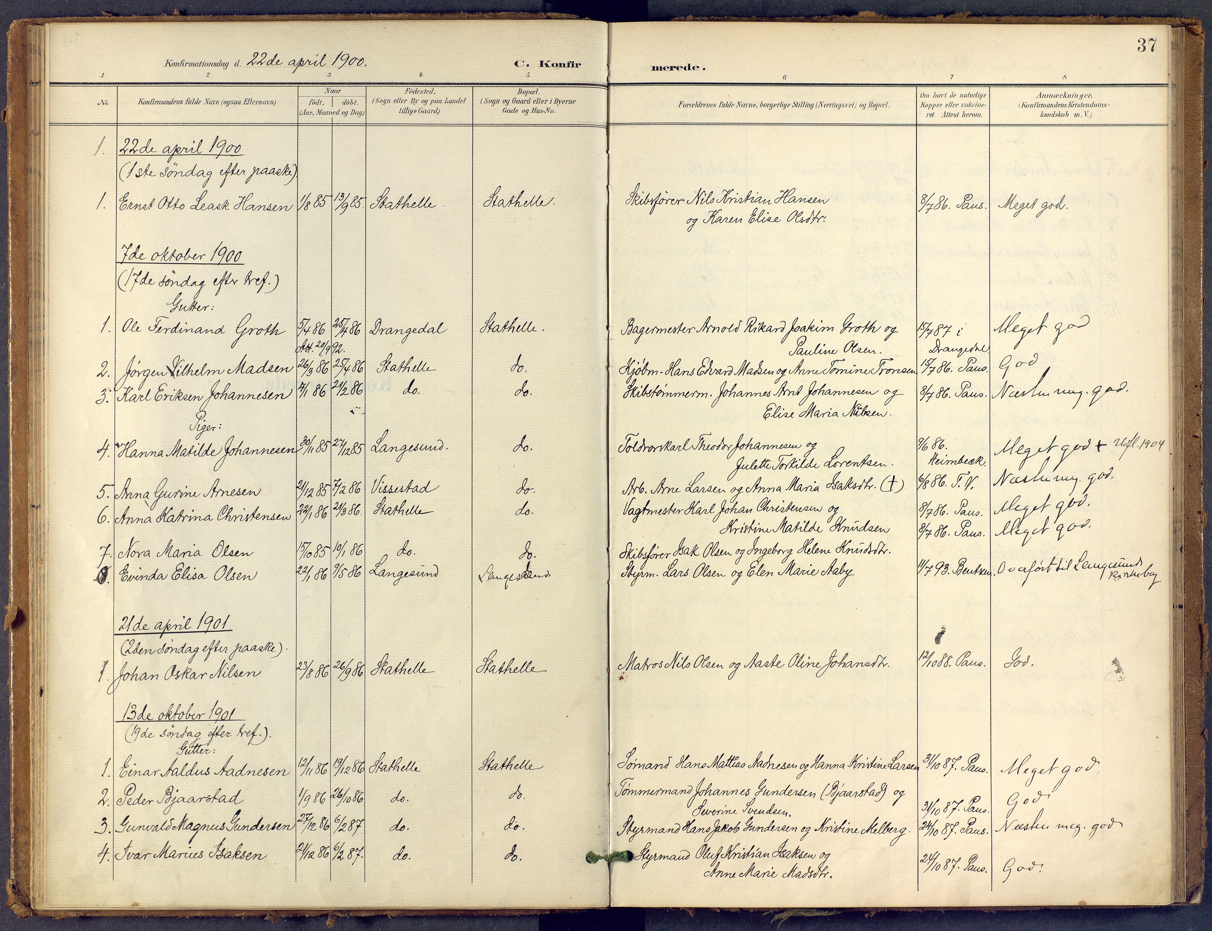 Bamble kirkebøker, SAKO/A-253/F/Fb/L0002: Parish register (official) no. II 2, 1900-1921, p. 37