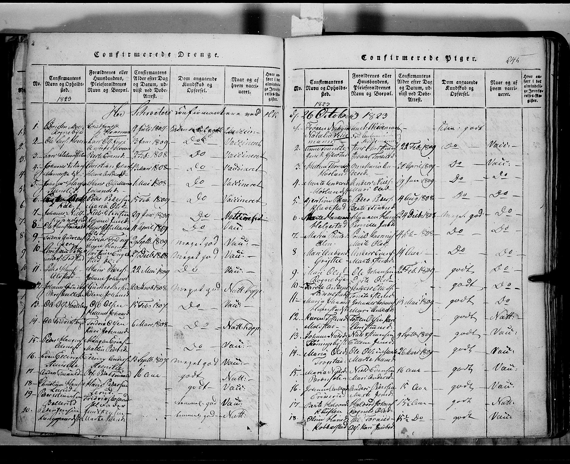 Toten prestekontor, SAH/PREST-102/H/Ha/Hab/L0002: Parish register (copy) no. 2, 1820-1827, p. 245