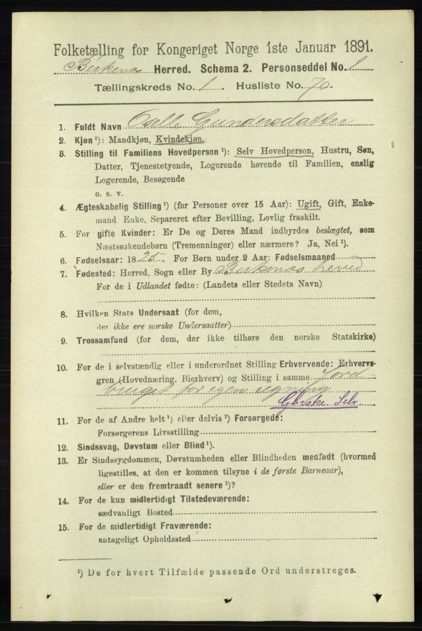 RA, 1891 Census for 0928 Birkenes, 1891, p. 444