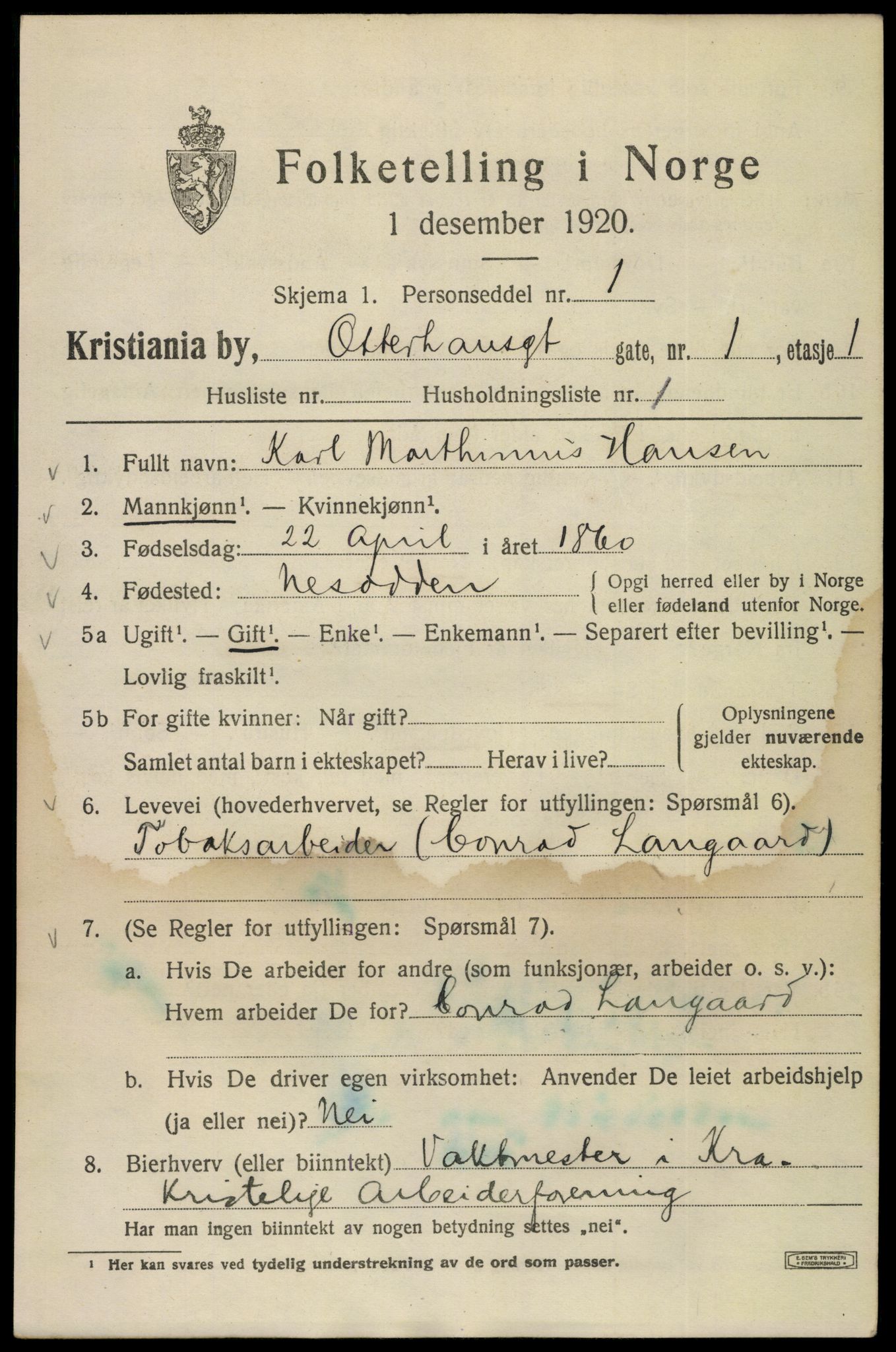 SAO, 1920 census for Kristiania, 1920, p. 440863