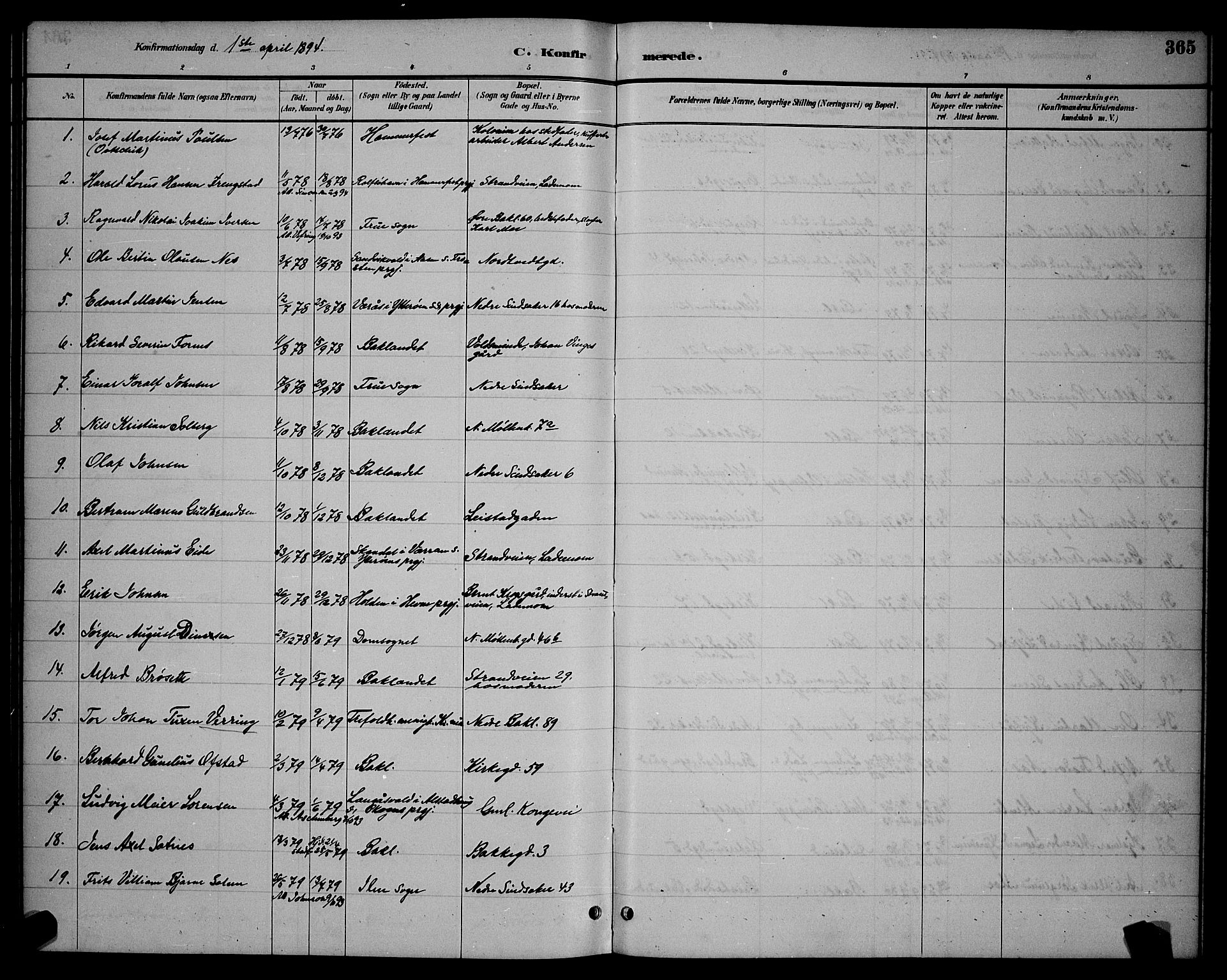 Ministerialprotokoller, klokkerbøker og fødselsregistre - Sør-Trøndelag, SAT/A-1456/604/L0222: Parish register (copy) no. 604C05, 1886-1895, p. 365