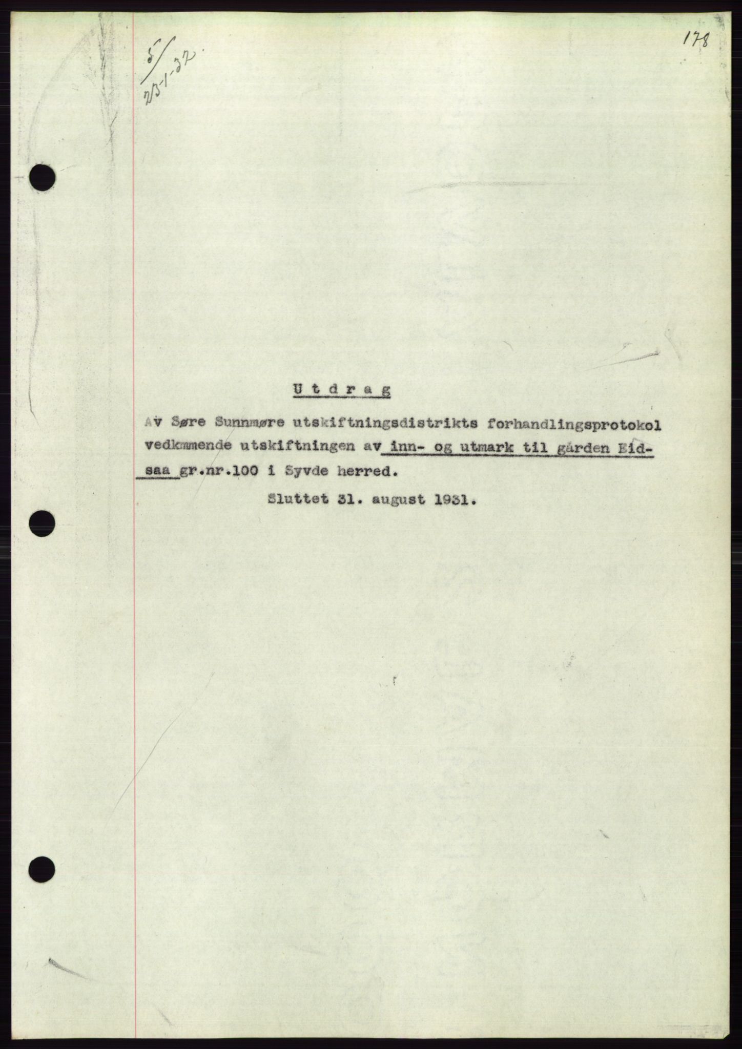 Søre Sunnmøre sorenskriveri, AV/SAT-A-4122/1/2/2C/L0053: Mortgage book no. 47, 1931-1932, Deed date: 23.01.1932