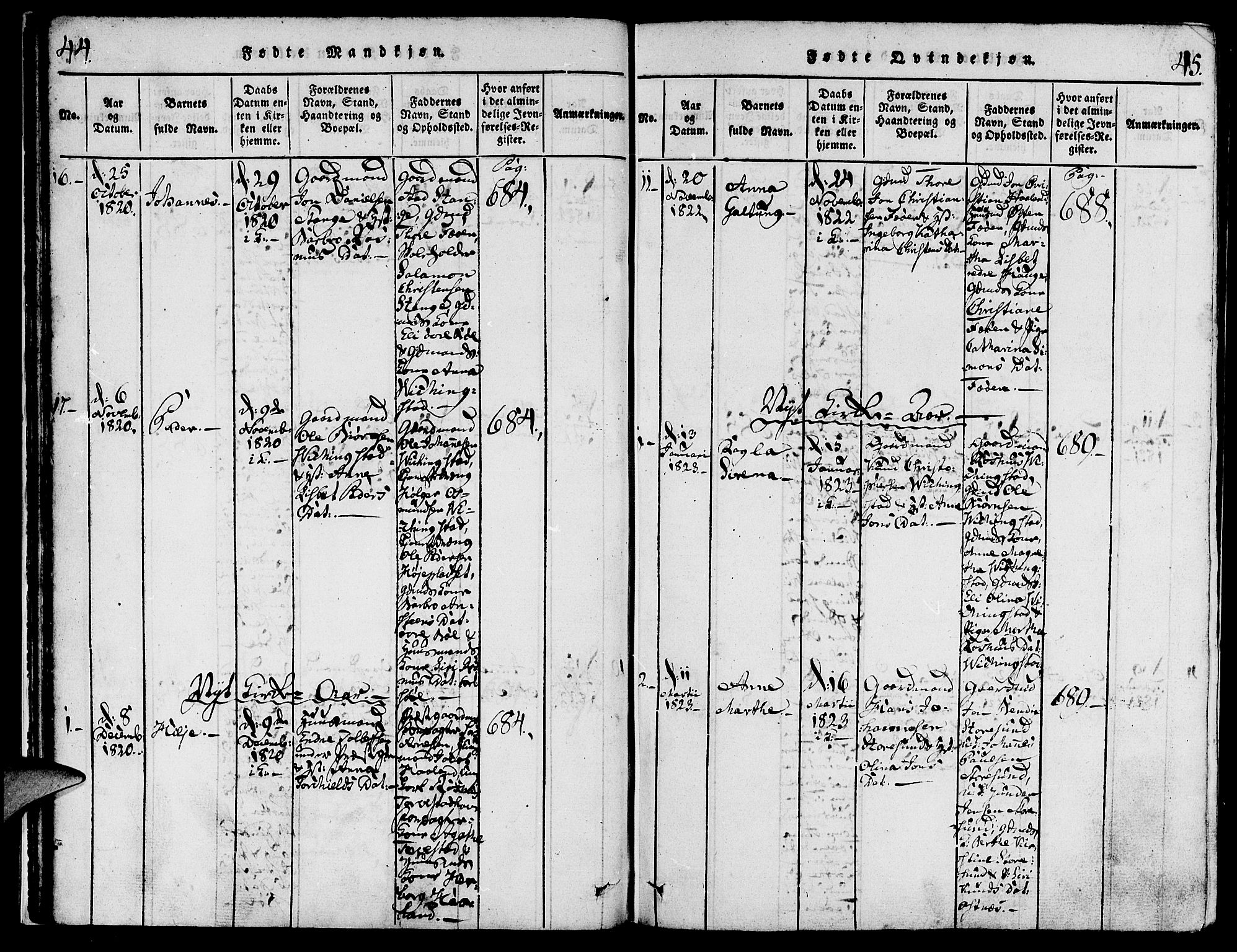 Torvastad sokneprestkontor, AV/SAST-A -101857/H/Ha/Haa/L0004: Parish register (official) no. A 3 /1, 1817-1836, p. 44-45