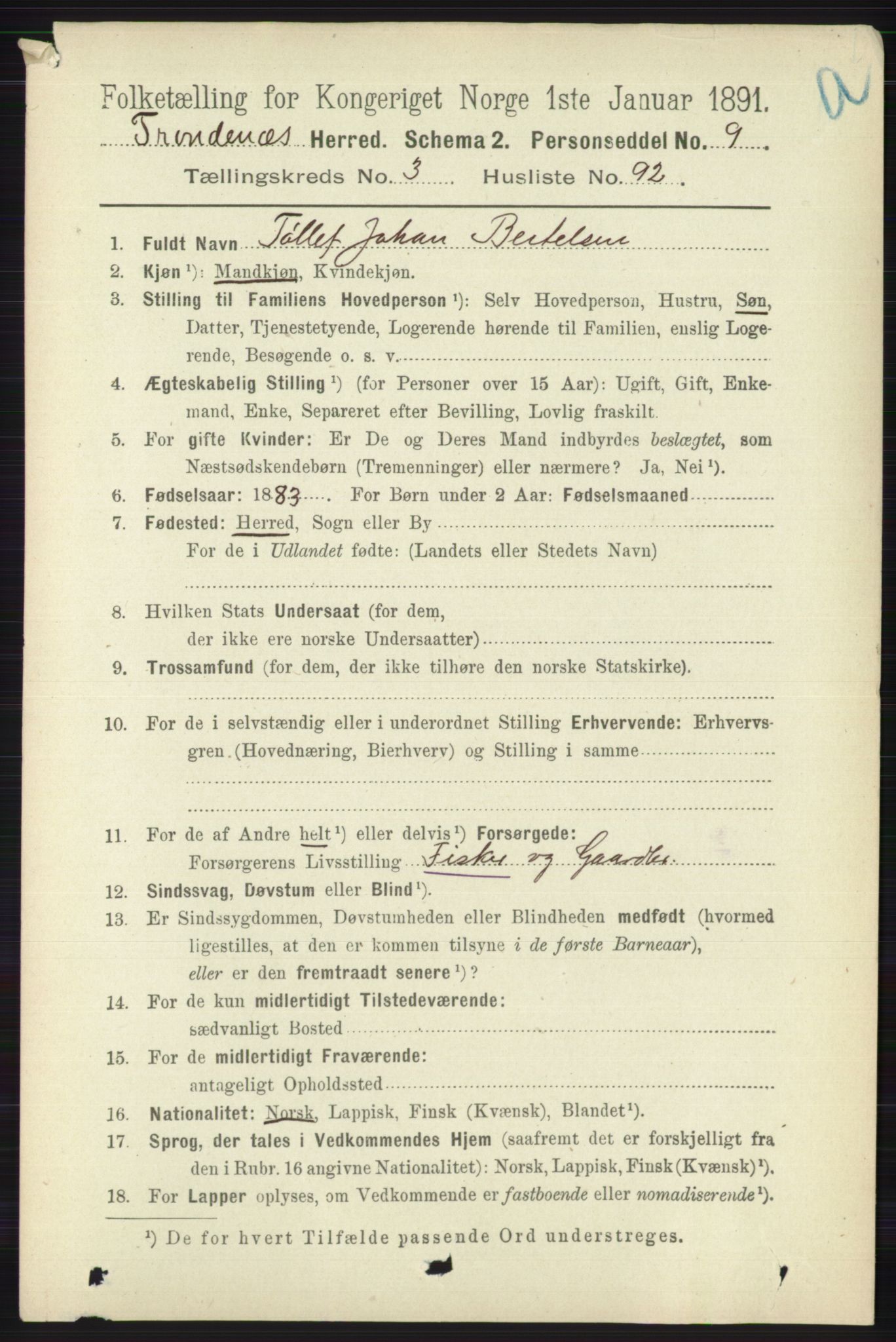 RA, 1891 census for 1914 Trondenes, 1891, p. 1810