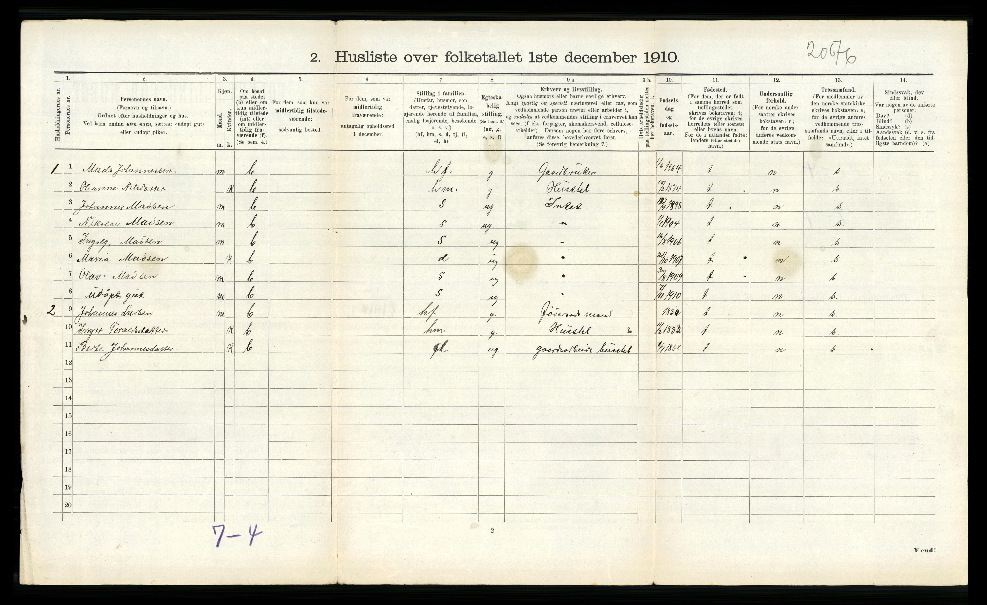 RA, 1910 census for Naustdal, 1910, p. 284