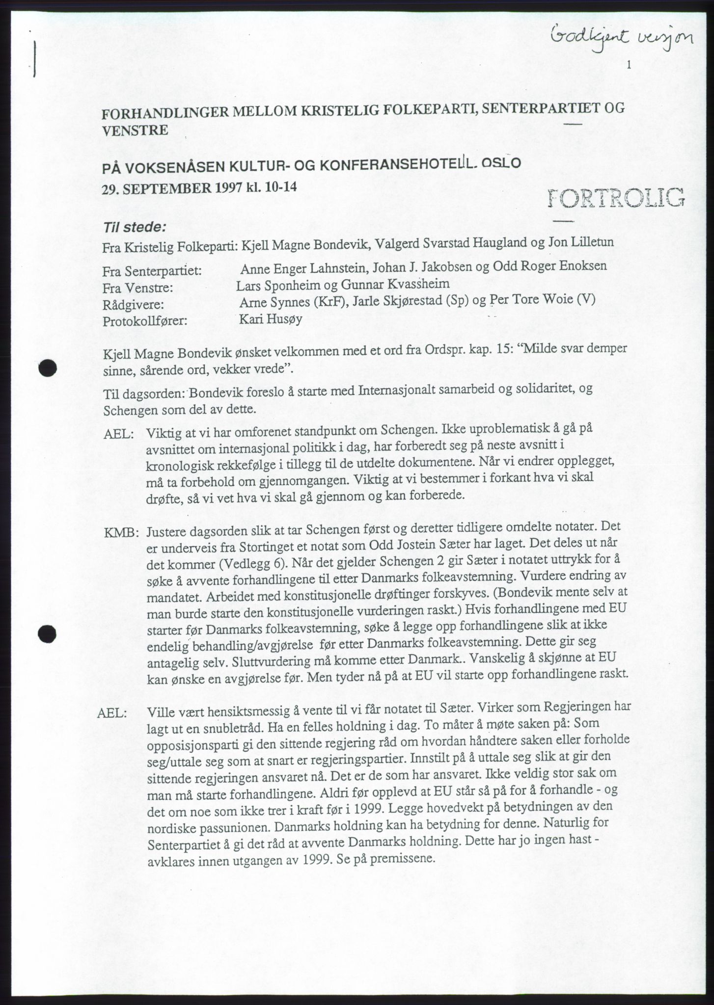 Forhandlingene mellom Kristelig Folkeparti, Senterpartiet og Venstre om dannelse av regjering, RA/PA-1073/A/L0001: Forhandlingsprotokoller, 1997, p. 46