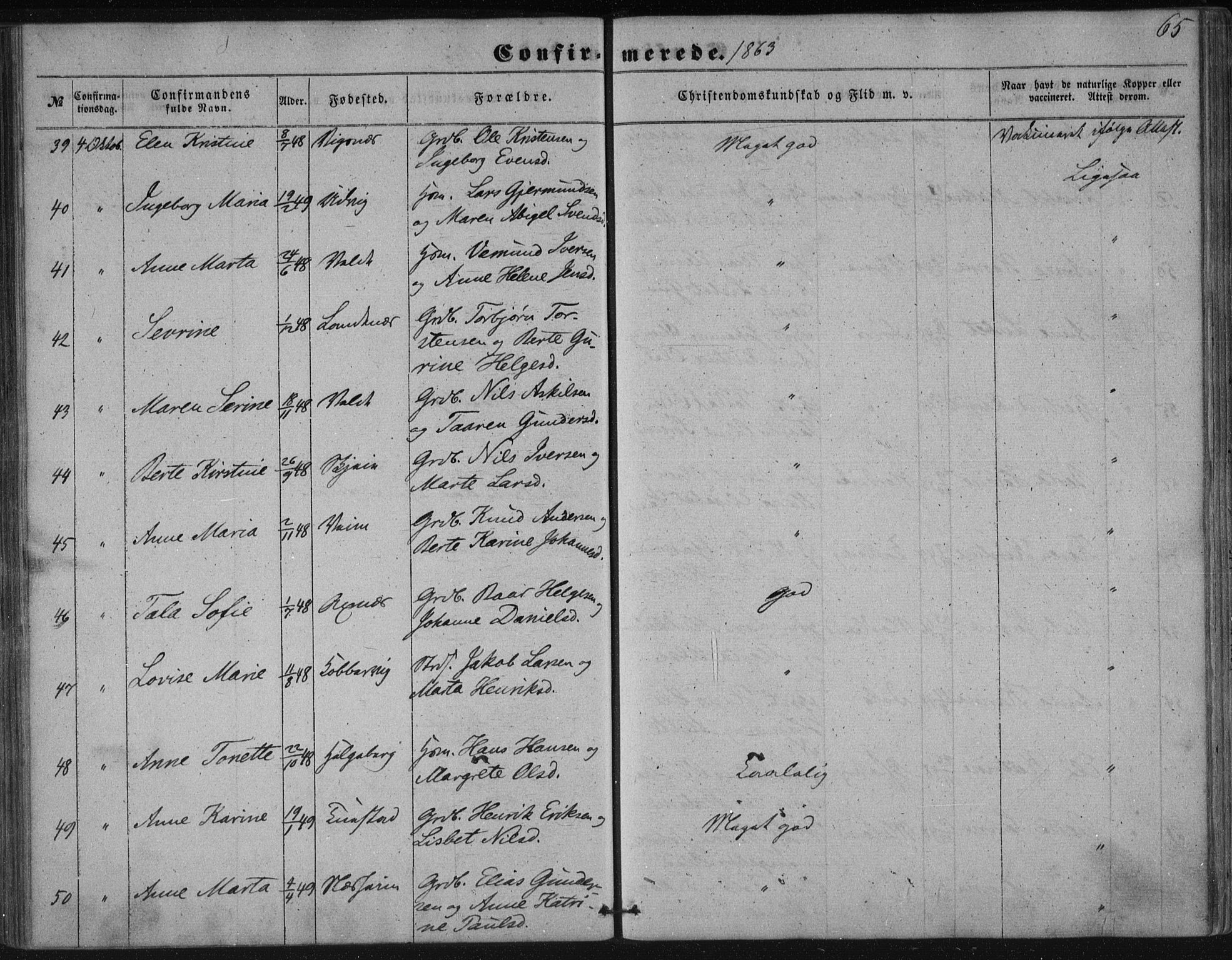 Avaldsnes sokneprestkontor, AV/SAST-A -101851/H/Ha/Haa/L0009: Parish register (official) no. A 9, 1853-1865, p. 65