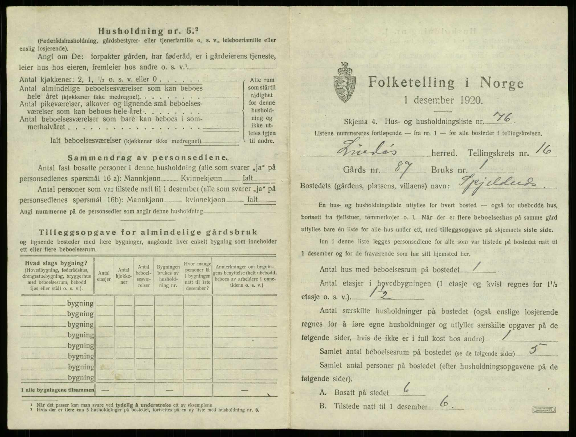 SAB, 1920 census for Lindås, 1920, p. 1214