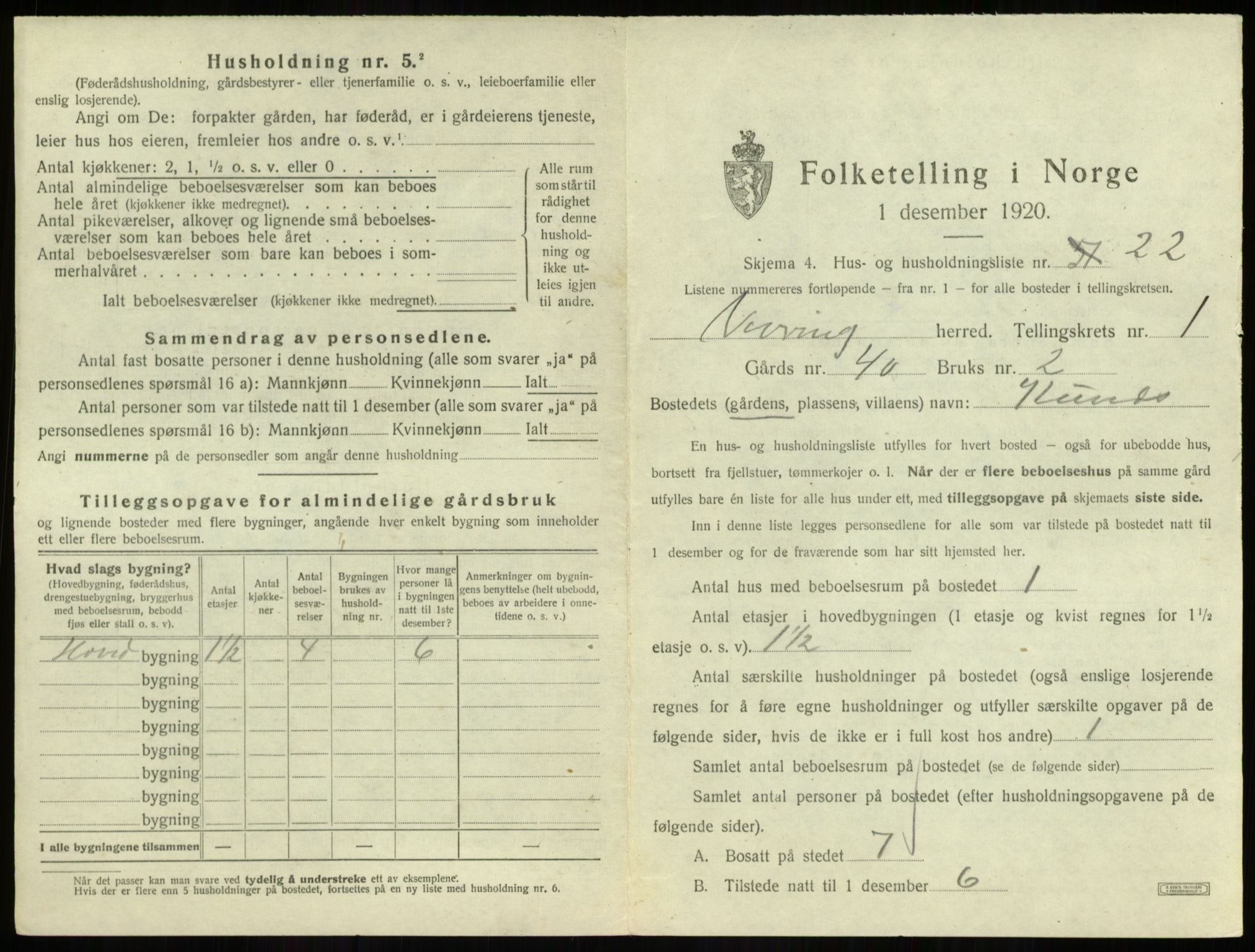 SAB, 1920 census for Vevring, 1920, p. 67