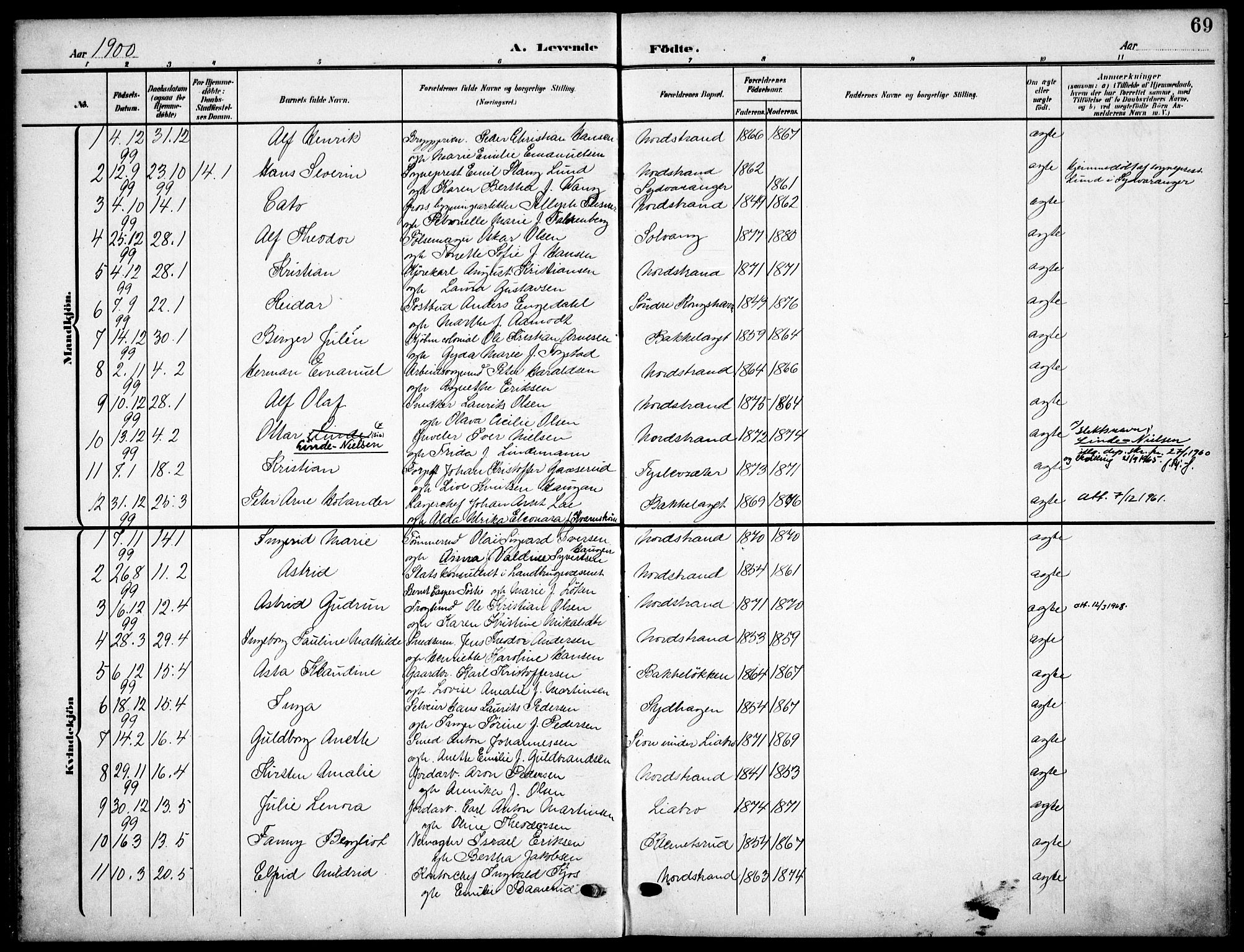 Nordstrand prestekontor Kirkebøker, SAO/A-10362a/F/Fa/L0000: Parish register (official) no. I 0, 1881-1900, p. 69