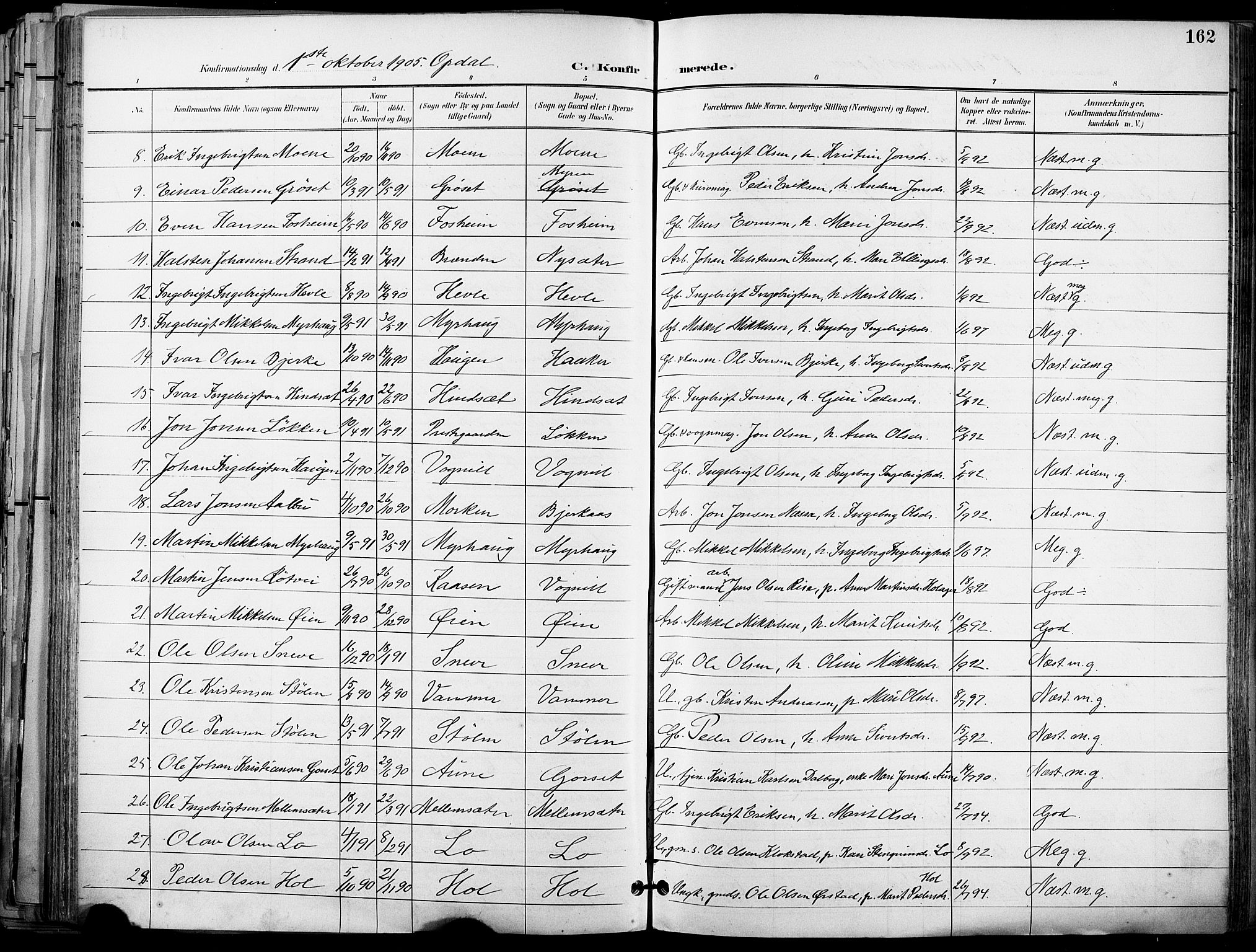 Ministerialprotokoller, klokkerbøker og fødselsregistre - Sør-Trøndelag, SAT/A-1456/678/L0902: Parish register (official) no. 678A11, 1895-1911, p. 162