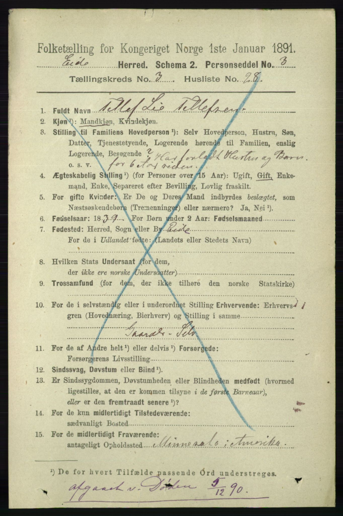 RA, 1891 census for 0925 Eide, 1891, p. 870