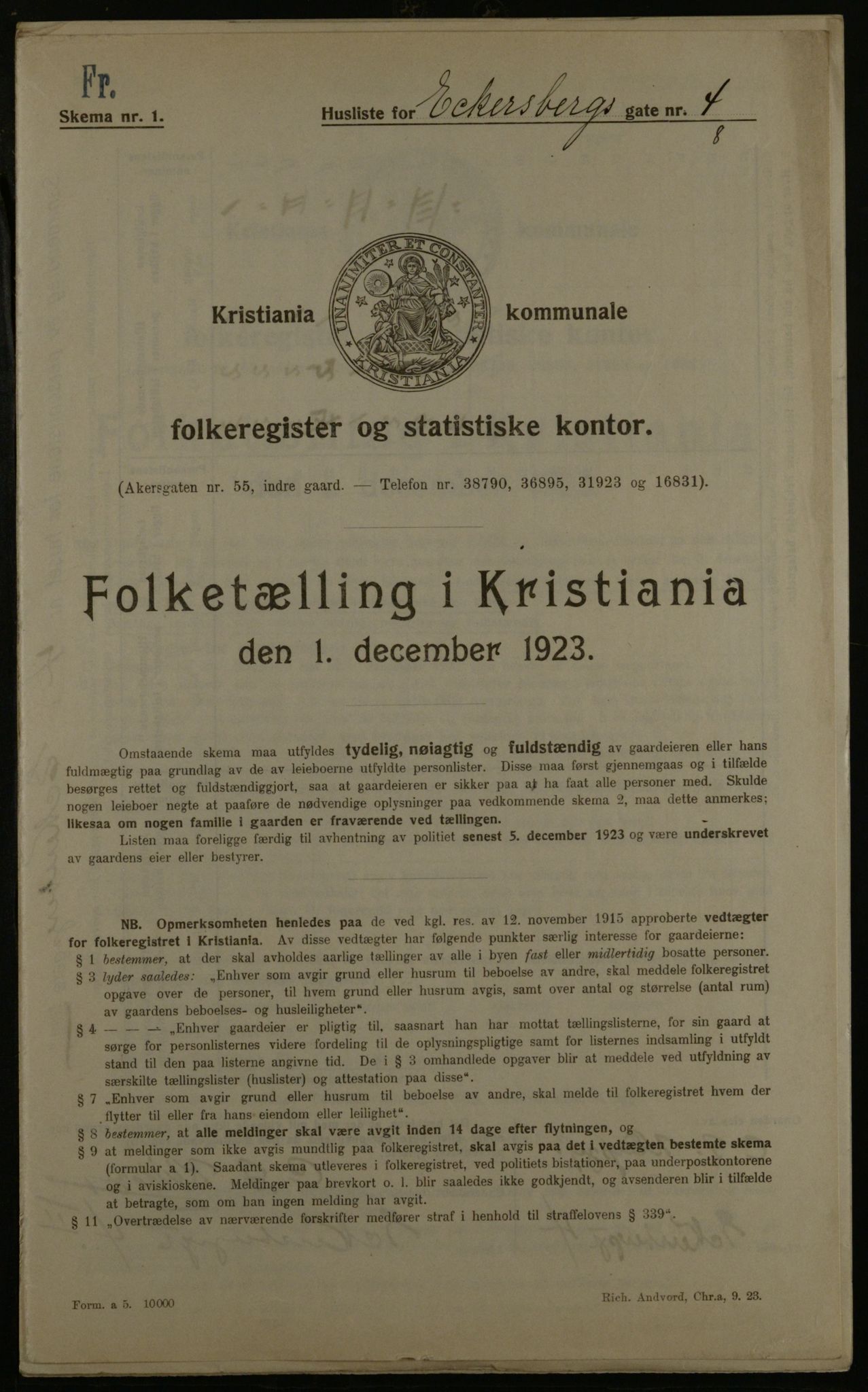 OBA, Municipal Census 1923 for Kristiania, 1923, p. 20295