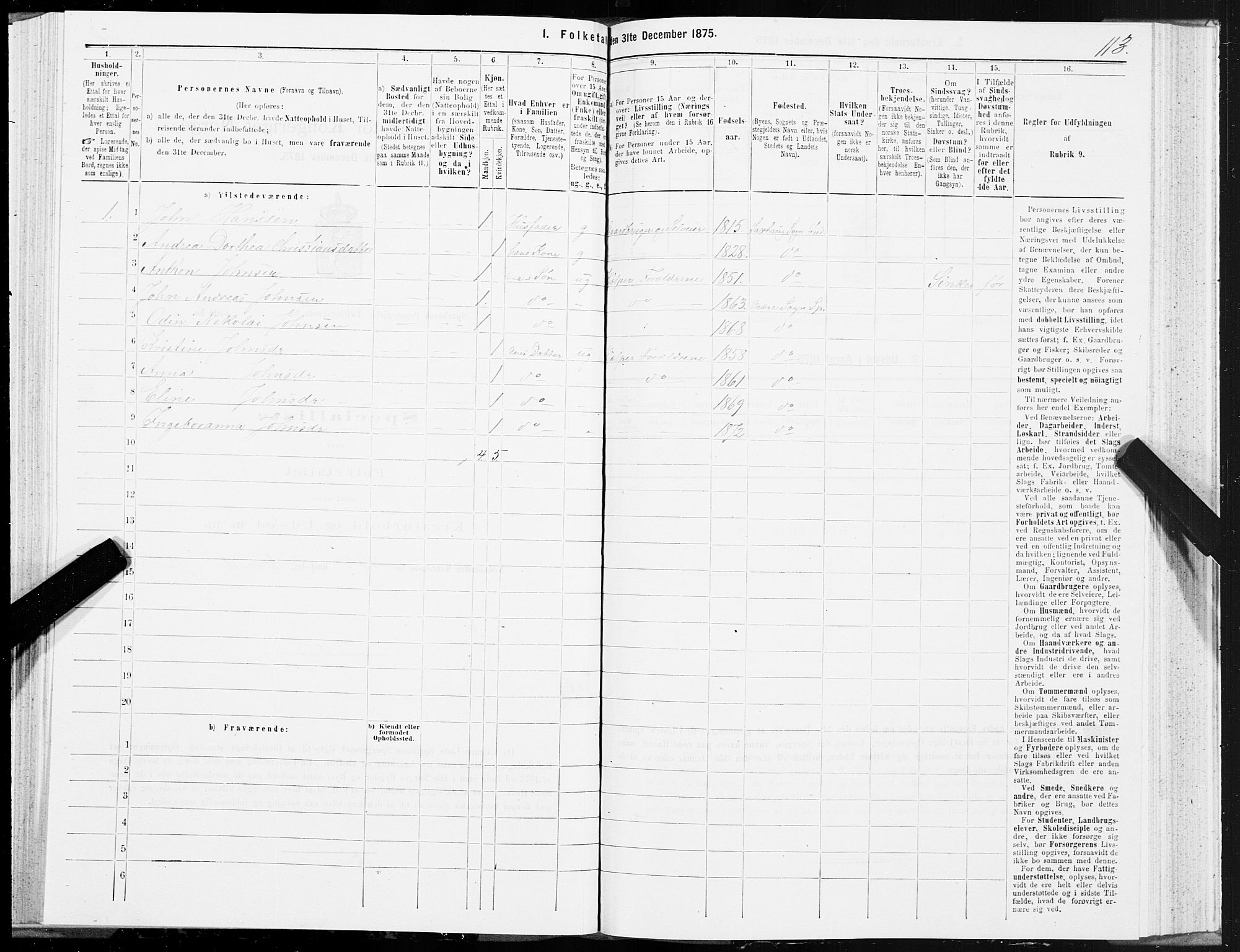 SAT, 1875 census for 1731P Sparbu, 1875, p. 1113