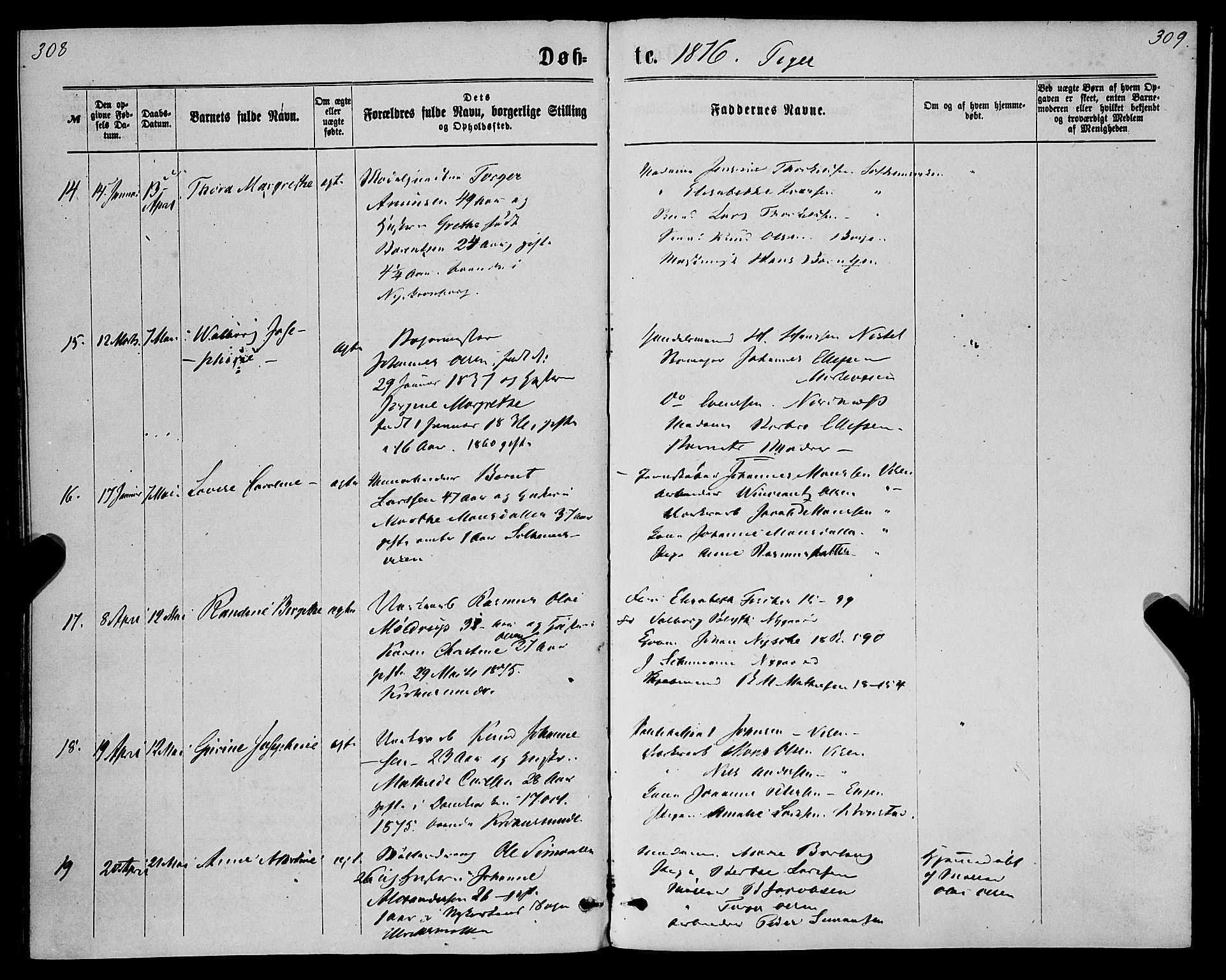 St. Jørgens hospital og Årstad sokneprestembete, AV/SAB-A-99934: Parish register (official) no. A 6, 1870-1878, p. 308-309