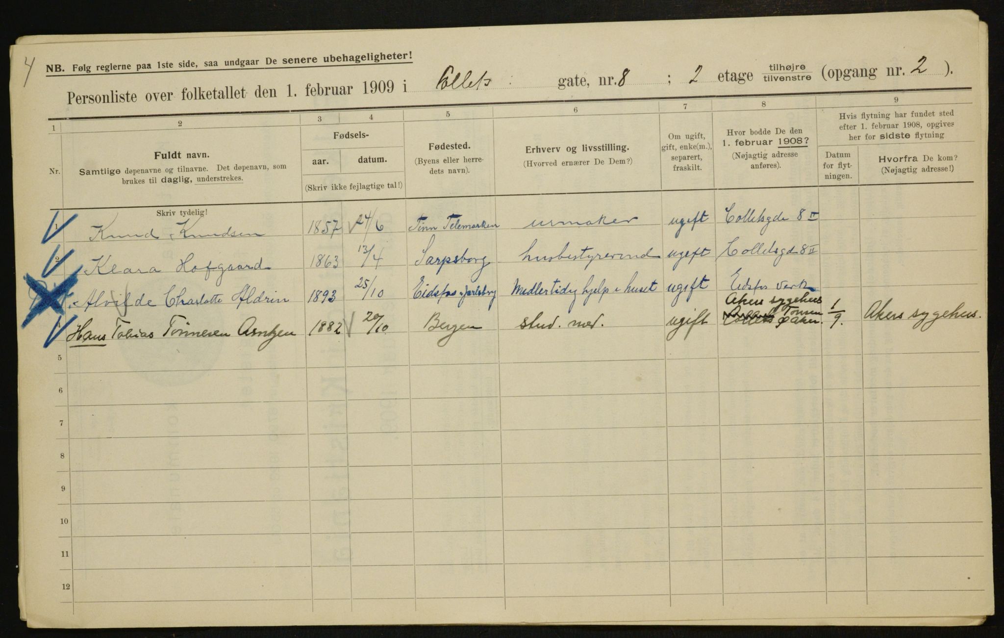 OBA, Municipal Census 1909 for Kristiania, 1909, p. 11821