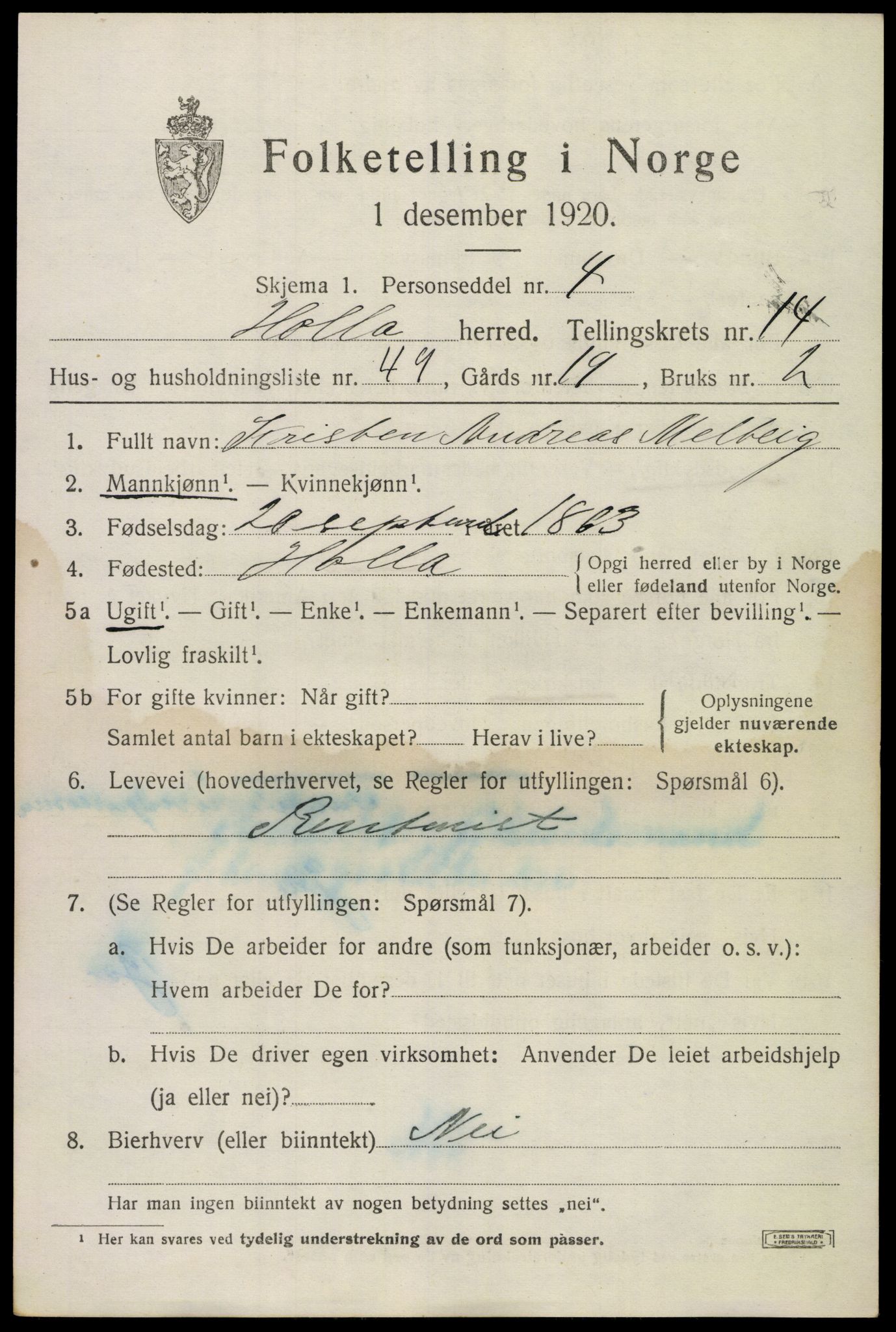 SAKO, 1920 census for Holla, 1920, p. 8481