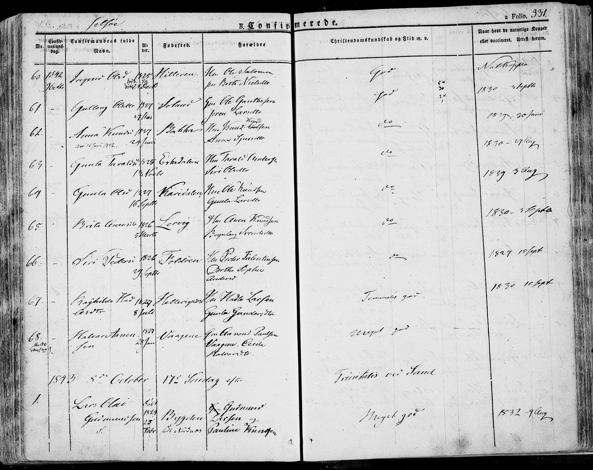 Jelsa sokneprestkontor, SAST/A-101842/01/IV: Parish register (official) no. A 6.1, 1828-1853, p. 331