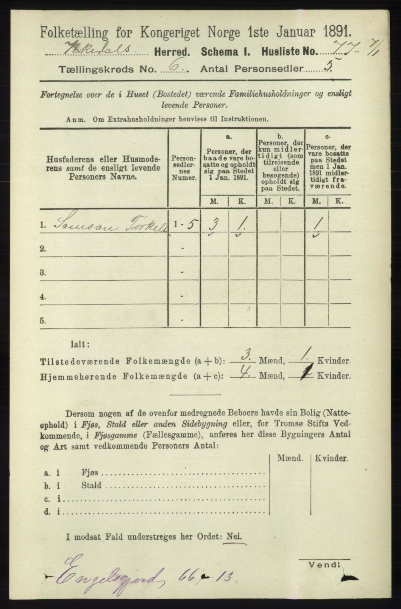 RA, 1891 census for 1157 Vikedal, 1891, p. 1567