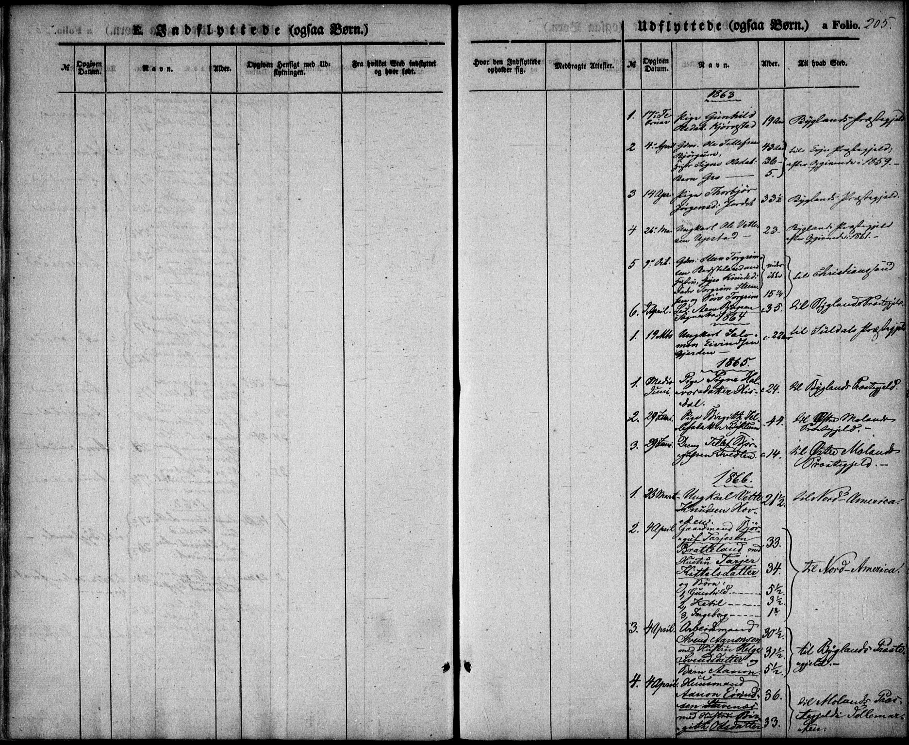 Valle sokneprestkontor, SAK/1111-0044/F/Fa/Fac/L0007: Parish register (official) no. A 7, 1854-1868, p. 205