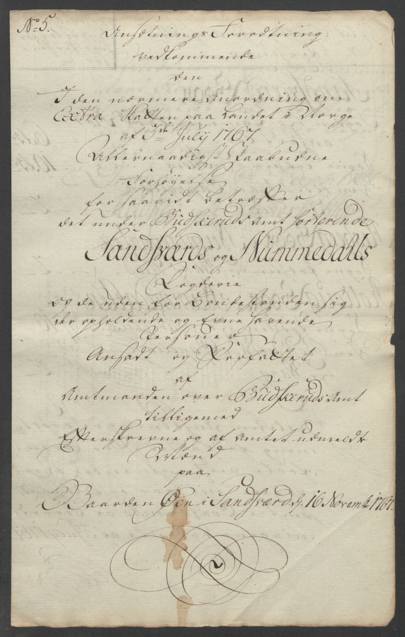 Rentekammeret inntil 1814, Reviderte regnskaper, Fogderegnskap, RA/EA-4092/R24/L1672: Ekstraskatten Numedal og Sandsvær, 1762-1767, p. 345