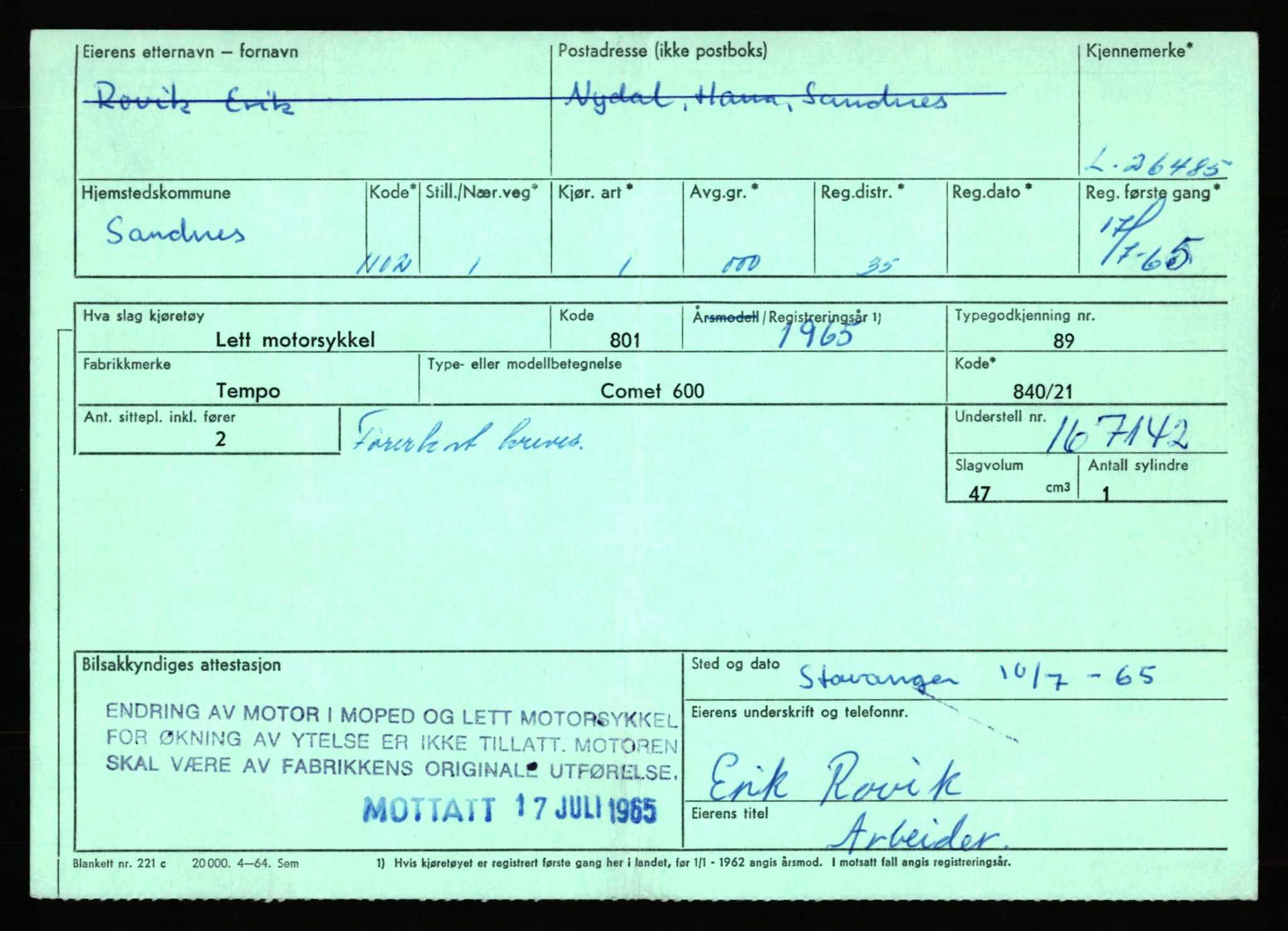 Stavanger trafikkstasjon, AV/SAST-A-101942/0/F/L0044: L-26300 - L-26999, 1930-1971, p. 511