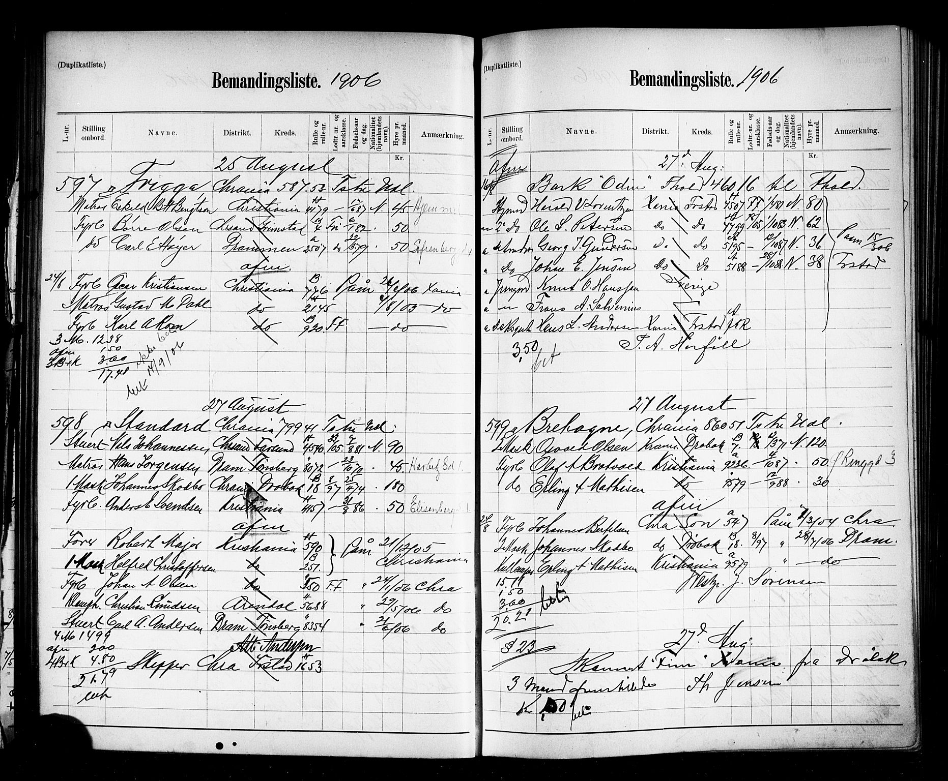 Oslo mønstringskontor, AV/SAO-A-10569g/G/Ga/L0010: Mønstringsjournal, 1906-1907