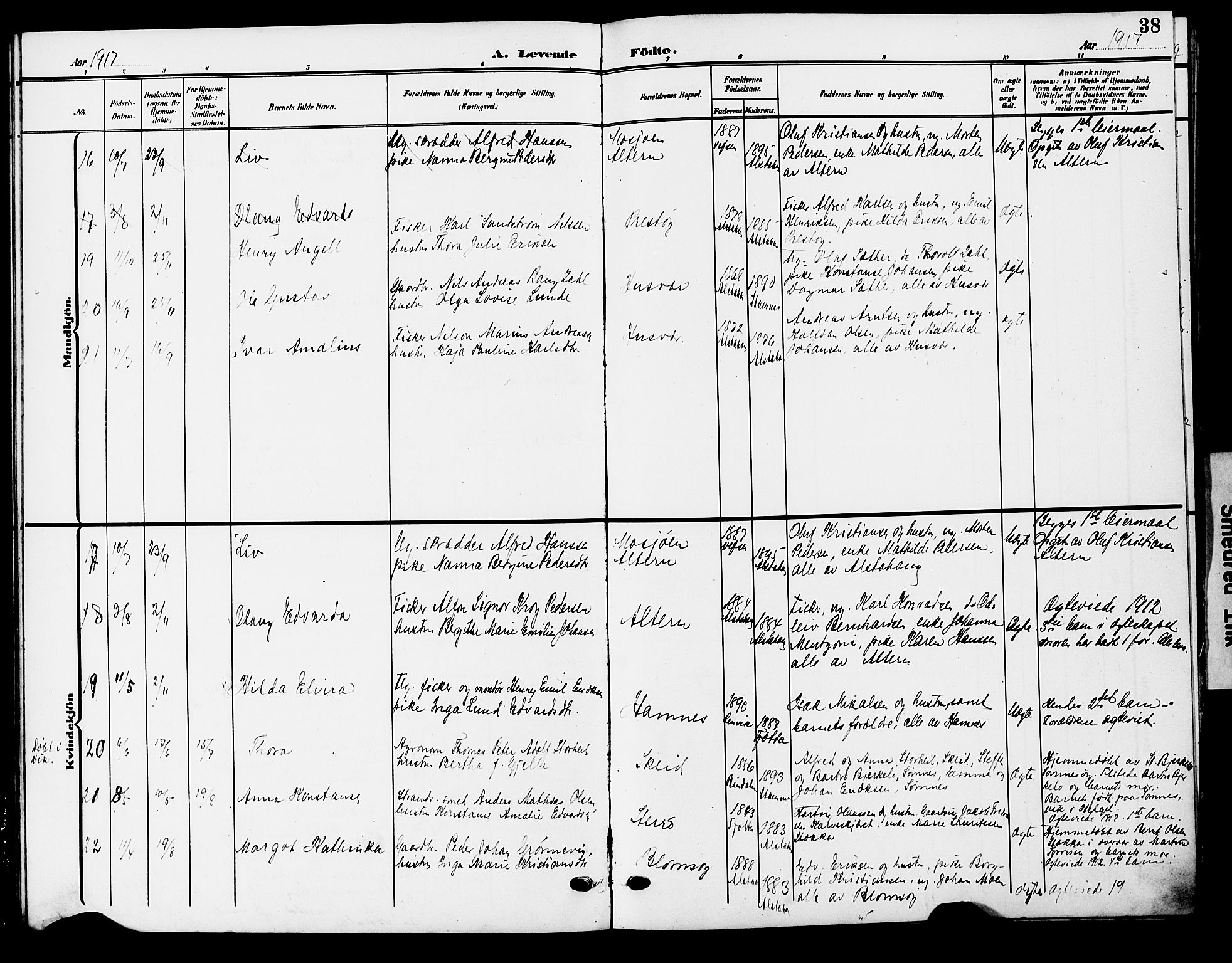 Ministerialprotokoller, klokkerbøker og fødselsregistre - Nordland, AV/SAT-A-1459/830/L0464: Parish register (copy) no. 830C06, 1906-1925, p. 38