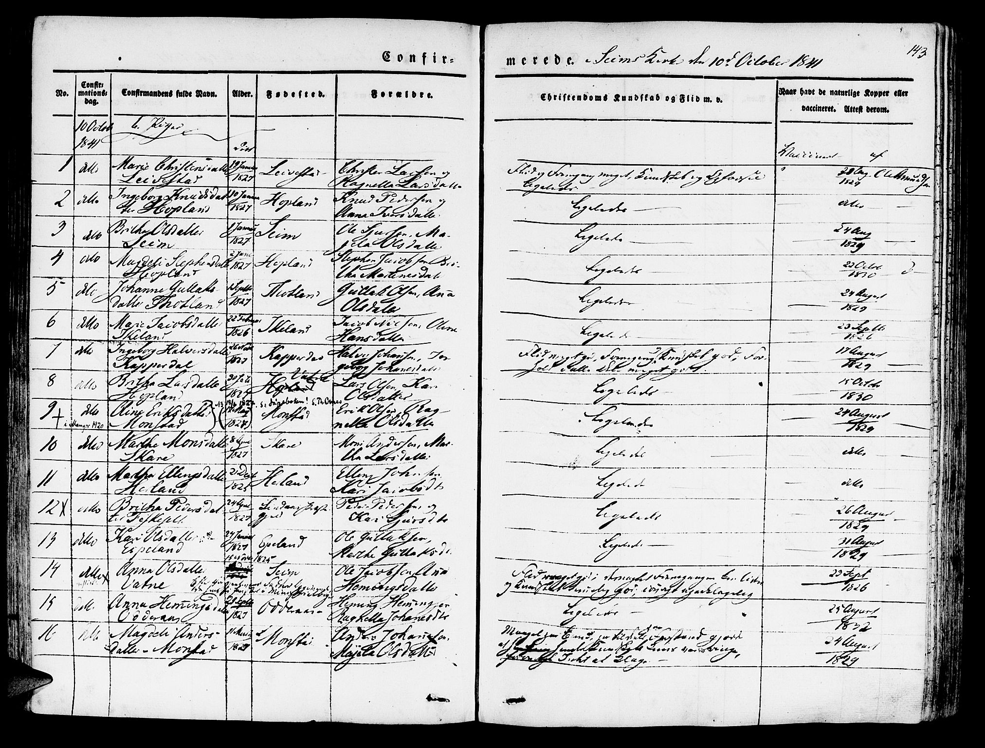 Hosanger sokneprestembete, AV/SAB-A-75801/H/Haa: Parish register (official) no. A 7, 1835-1848, p. 143