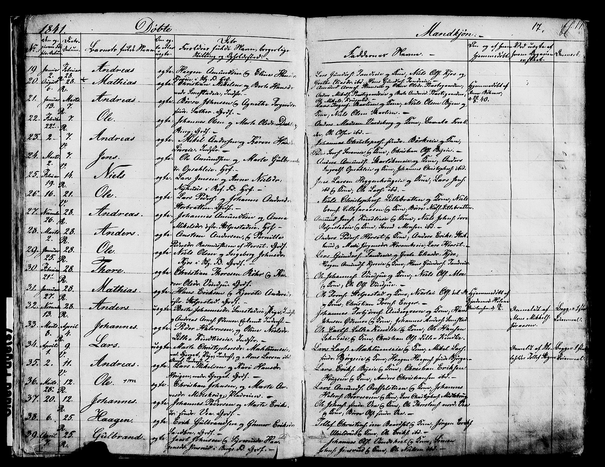 Ringsaker prestekontor, AV/SAH-PREST-014/K/Ka/L0008: Parish register (official) no. 8, 1837-1850, p. 17