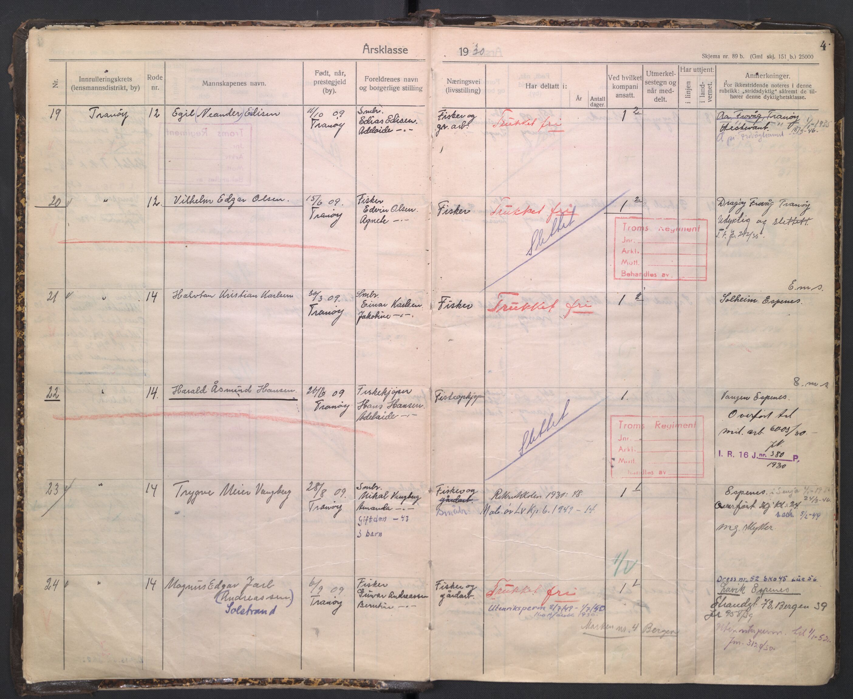 Forsvaret, Troms infanteriregiment nr. 16, AV/RA-RAFA-3146/P/Pa/L0005/0003: Ruller / Rulle for regimentets stridende menige mannskaper, årsklasse 1930, 1930, p. 4