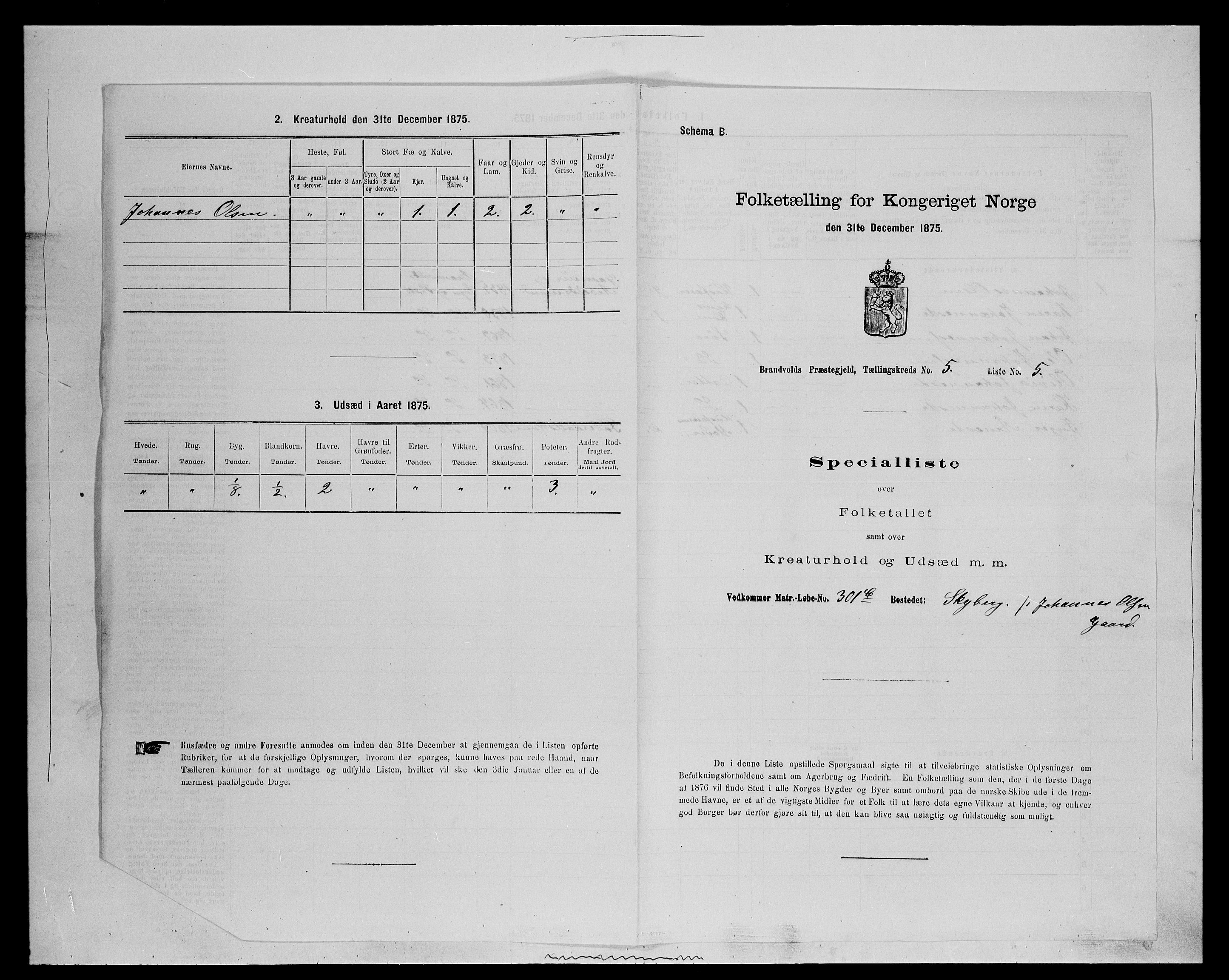 SAH, 1875 census for 0422P Brandval, 1875, p. 731