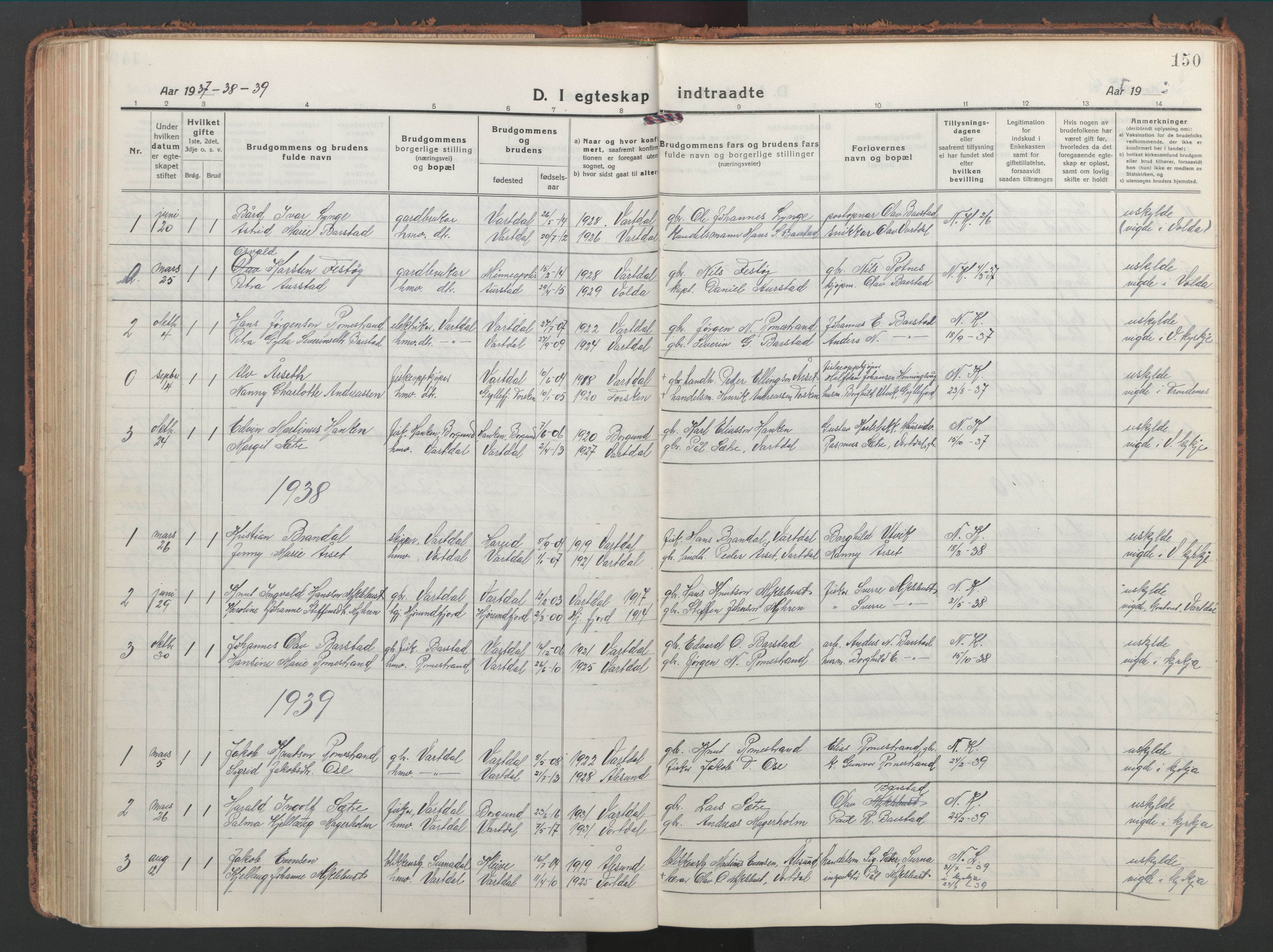 Ministerialprotokoller, klokkerbøker og fødselsregistre - Møre og Romsdal, SAT/A-1454/514/L0202: Parish register (copy) no. 514C02, 1916-1944, p. 150