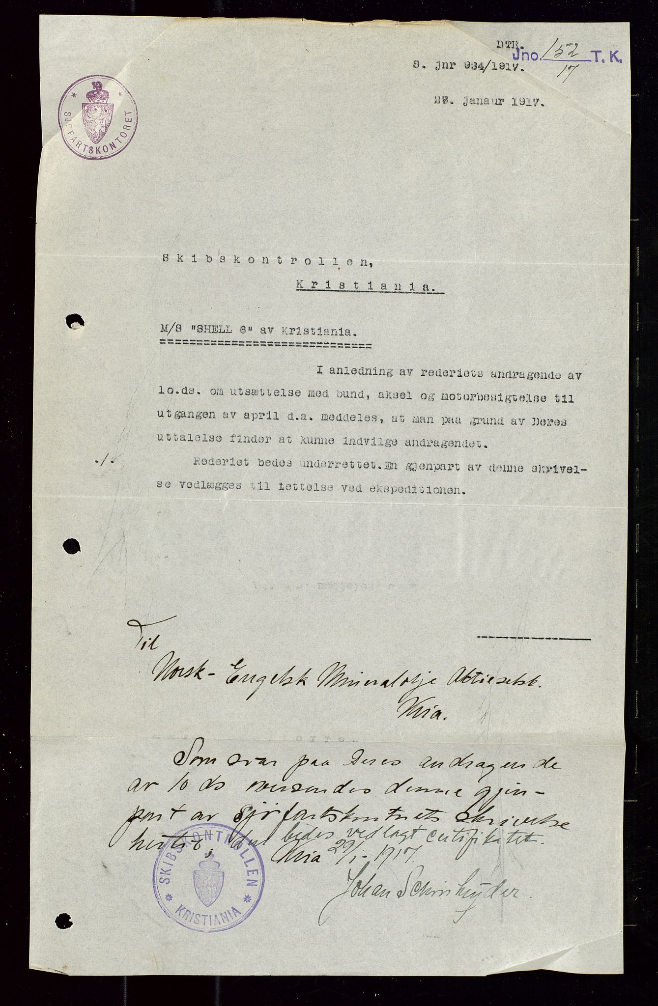 Pa 1521 - A/S Norske Shell, AV/SAST-A-101915/E/Ea/Eaa/L0020: Sjefskorrespondanse, 1917, p. 287