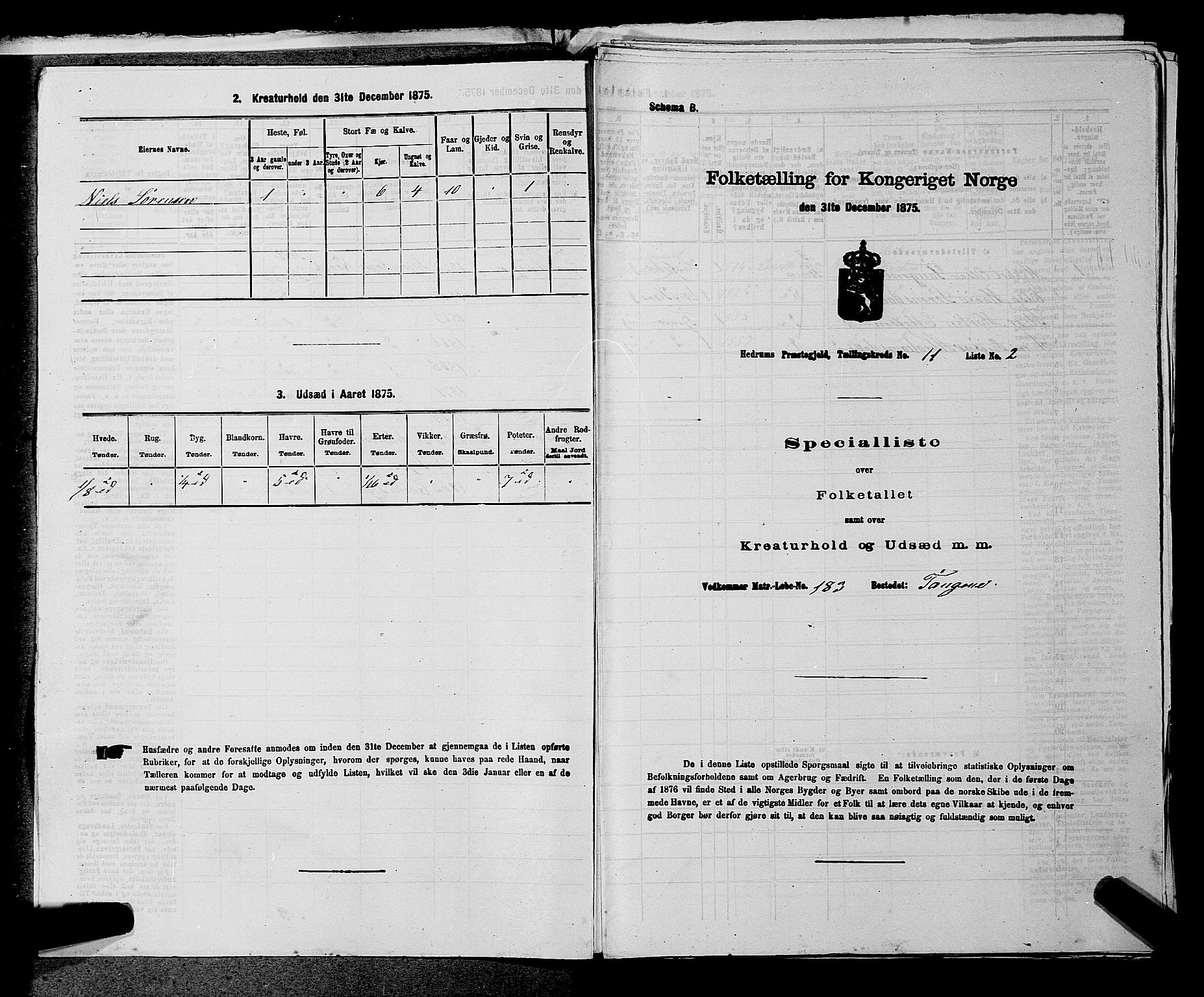 SAKO, 1875 census for 0727P Hedrum, 1875, p. 1034