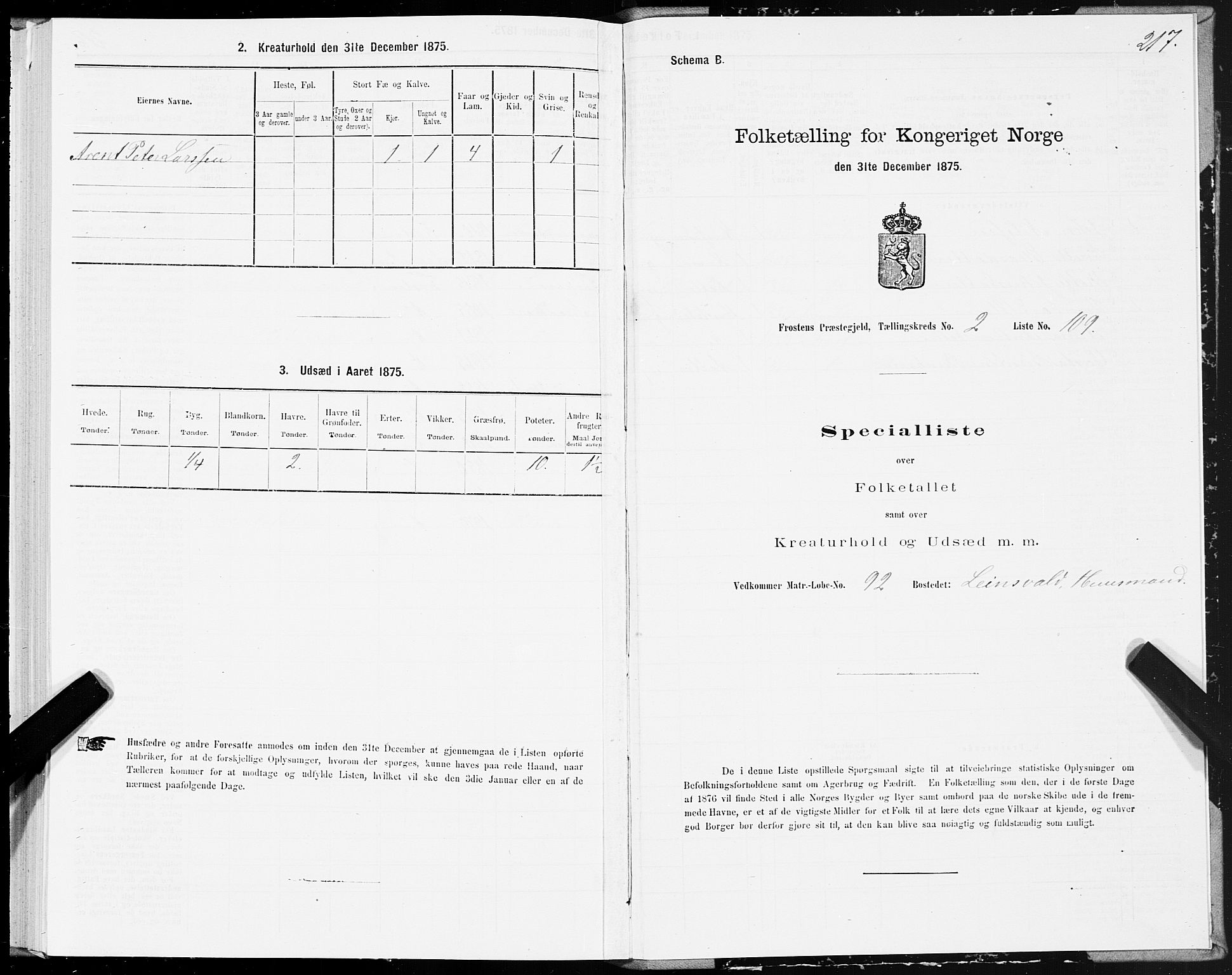 SAT, 1875 census for 1717P Frosta, 1875, p. 2217