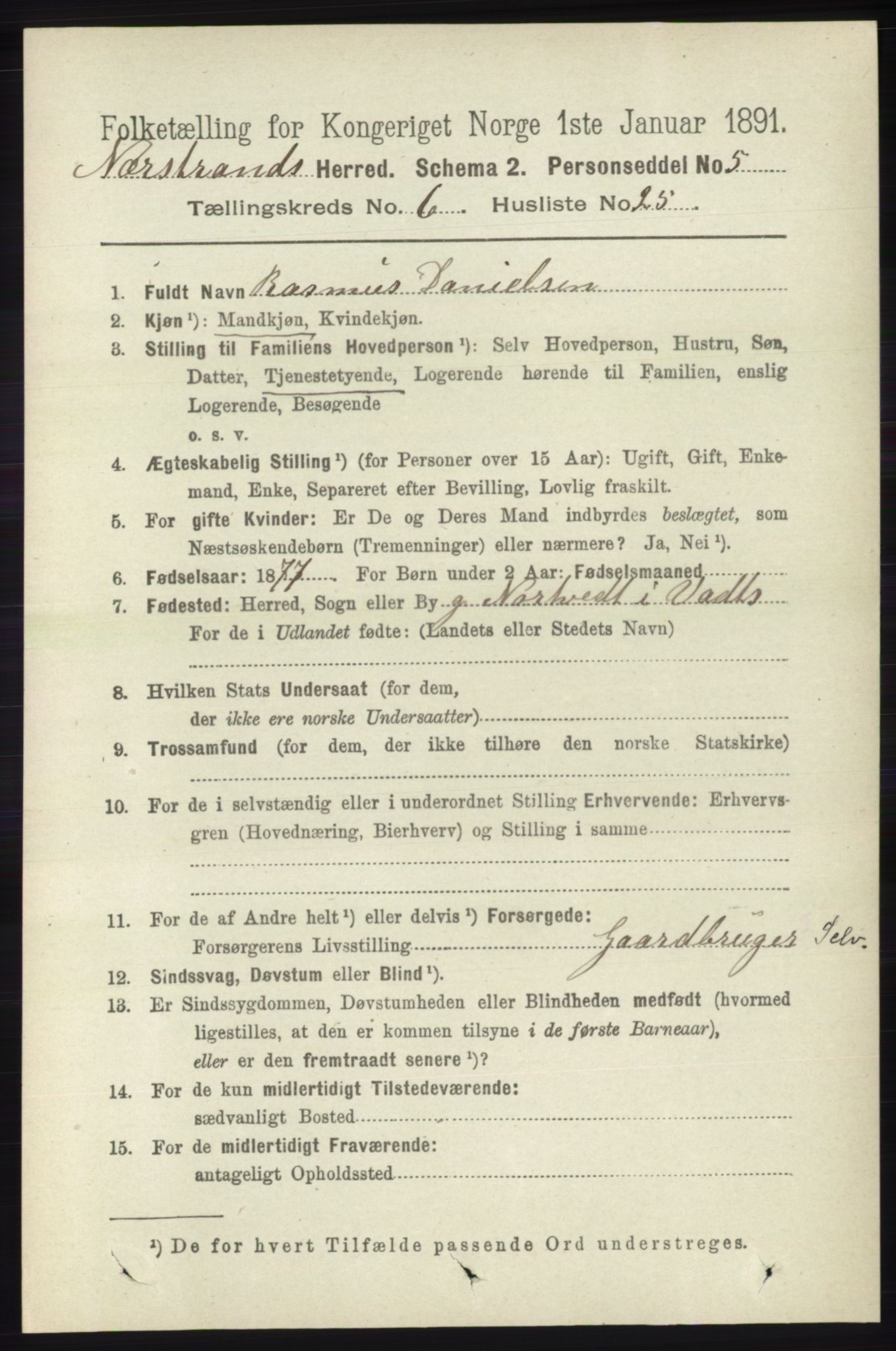 RA, 1891 census for 1139 Nedstrand, 1891, p. 1140