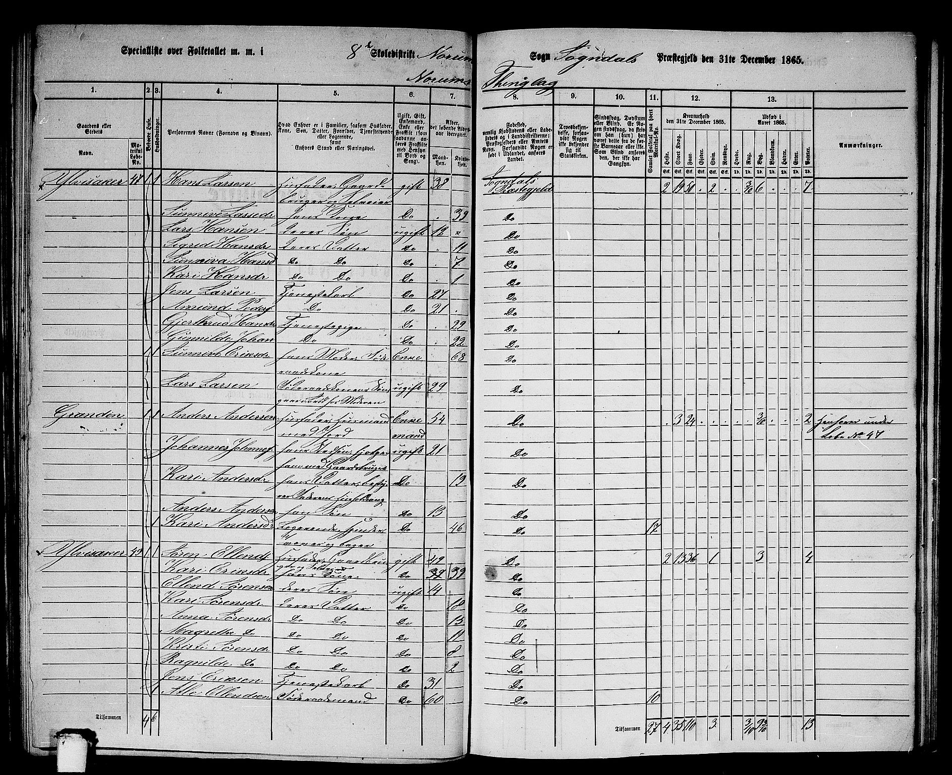 RA, 1865 census for Sogndal, 1865, p. 144