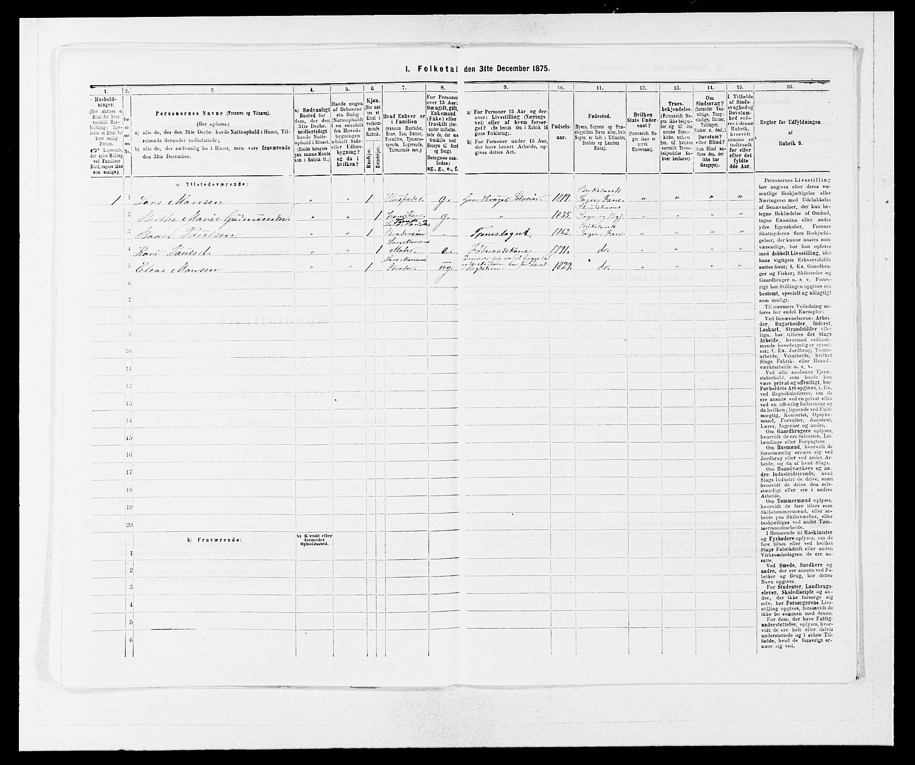 SAB, 1875 census for 1249P Fana, 1875, p. 663