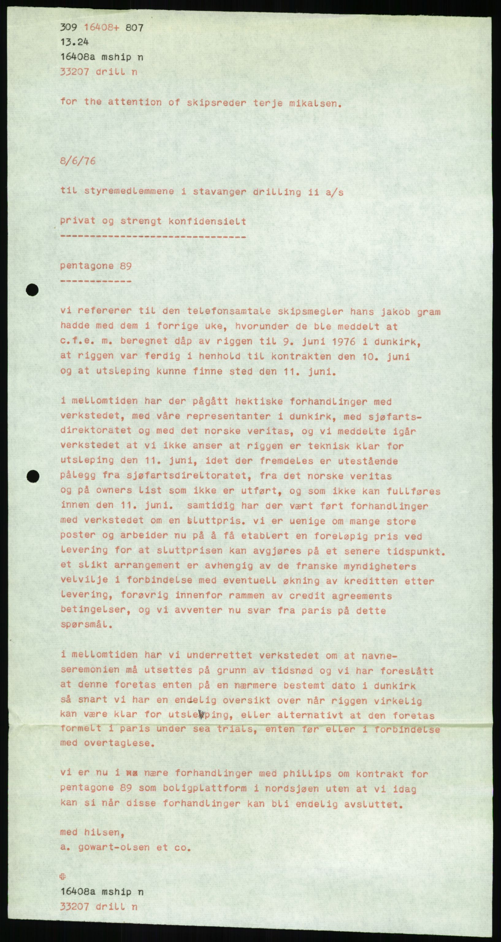 Pa 1503 - Stavanger Drilling AS, SAST/A-101906/A/Ab/Abc/L0006: Styrekorrespondanse Stavanger Drilling II A/S, 1974-1977, p. 181