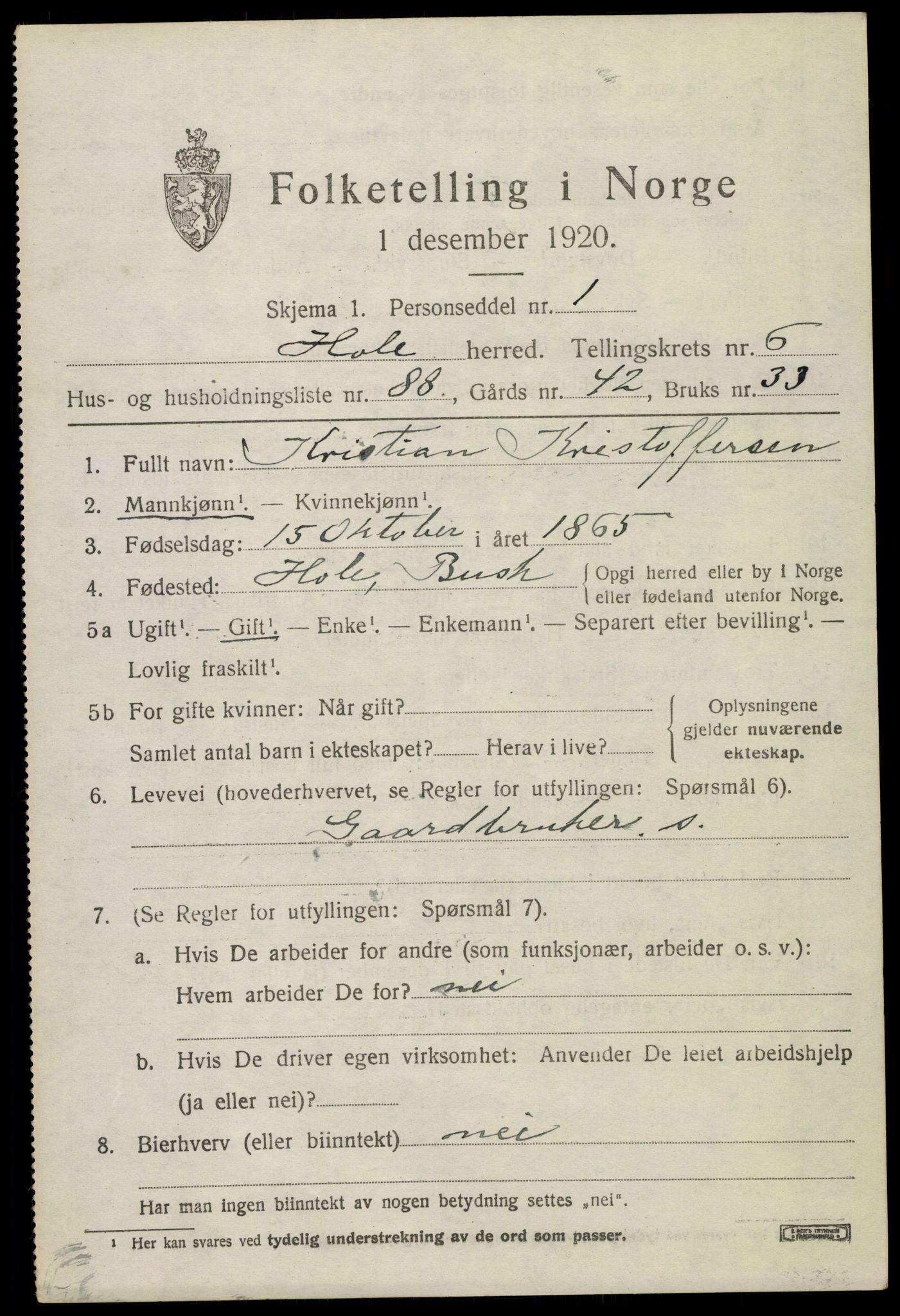 SAKO, 1920 census for Hole, 1920, p. 4339