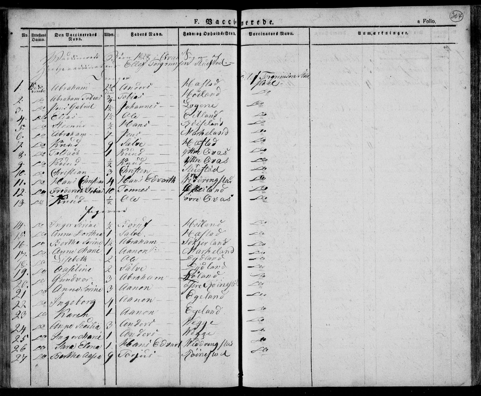 Lyngdal sokneprestkontor, AV/SAK-1111-0029/F/Fa/Fac/L0007: Parish register (official) no. A 7, 1825-1838, p. 304