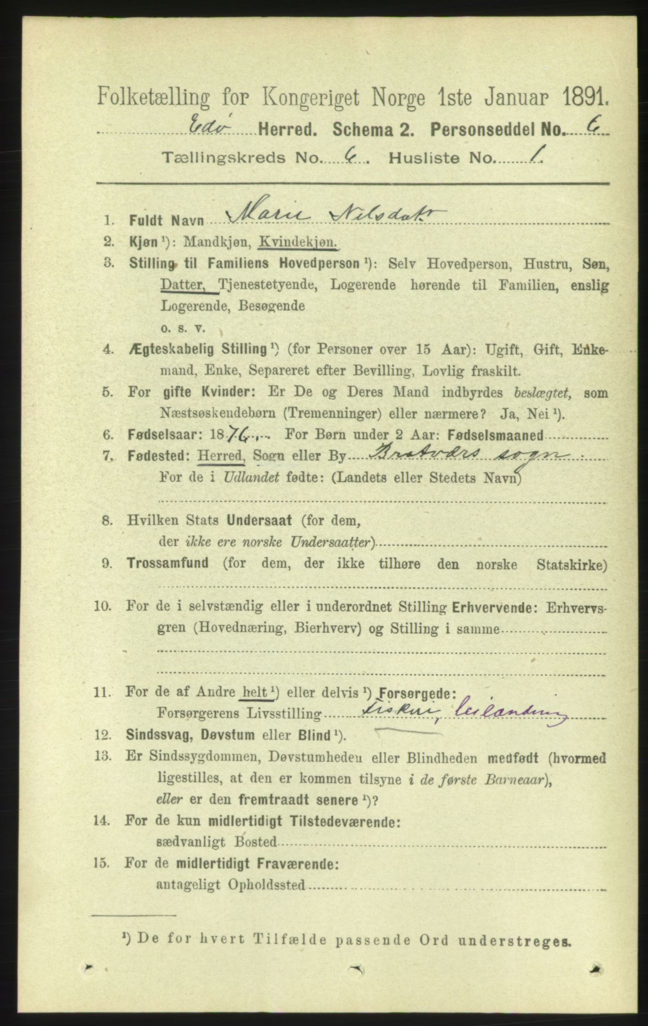 RA, 1891 census for 1573 Edøy, 1891, p. 1360