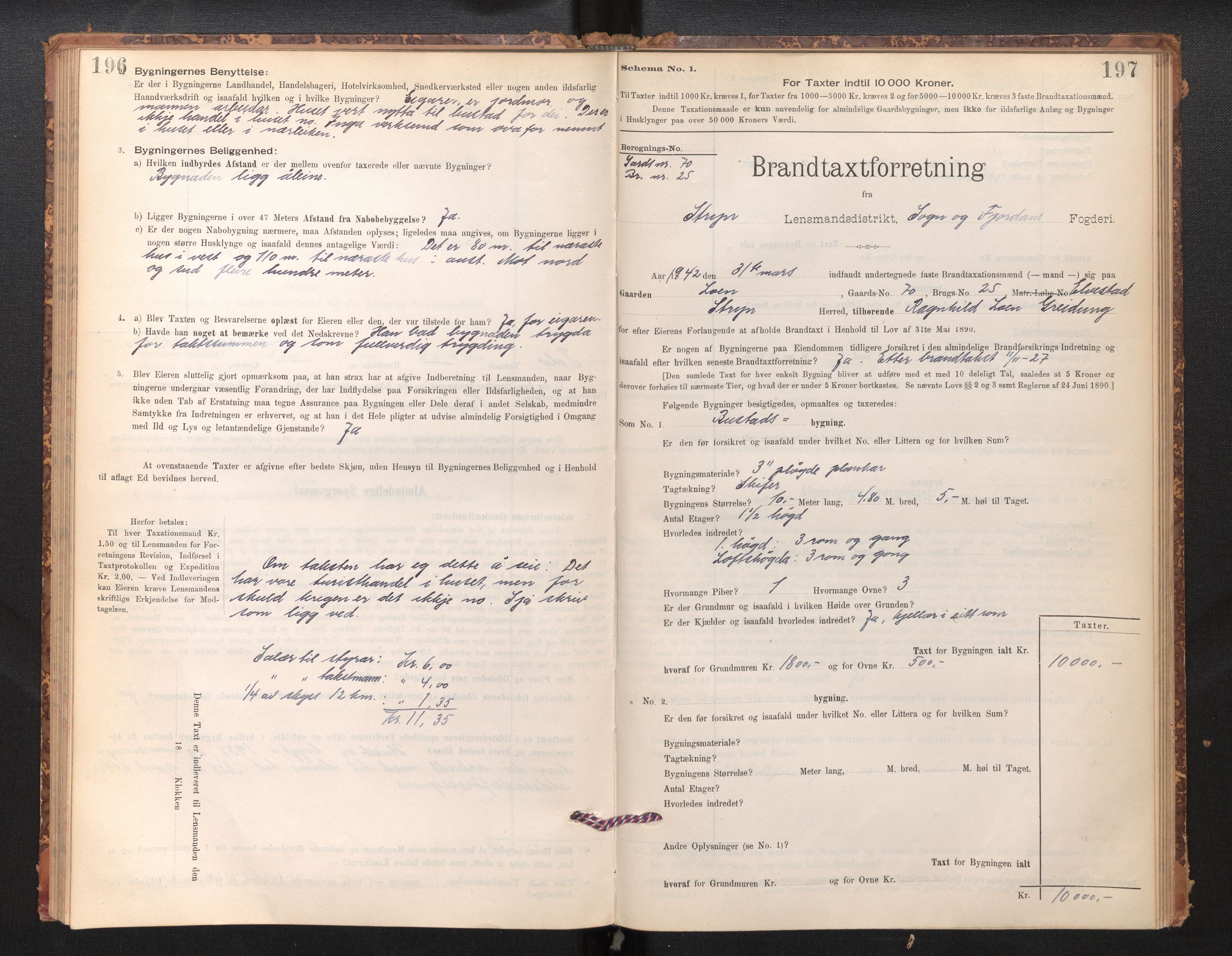 Lensmannen i Stryn og Innvik, AV/SAB-A-30201/0012/L0002: Branntakstprotokoll, skjematakst, 1894-1942, p. 196-197