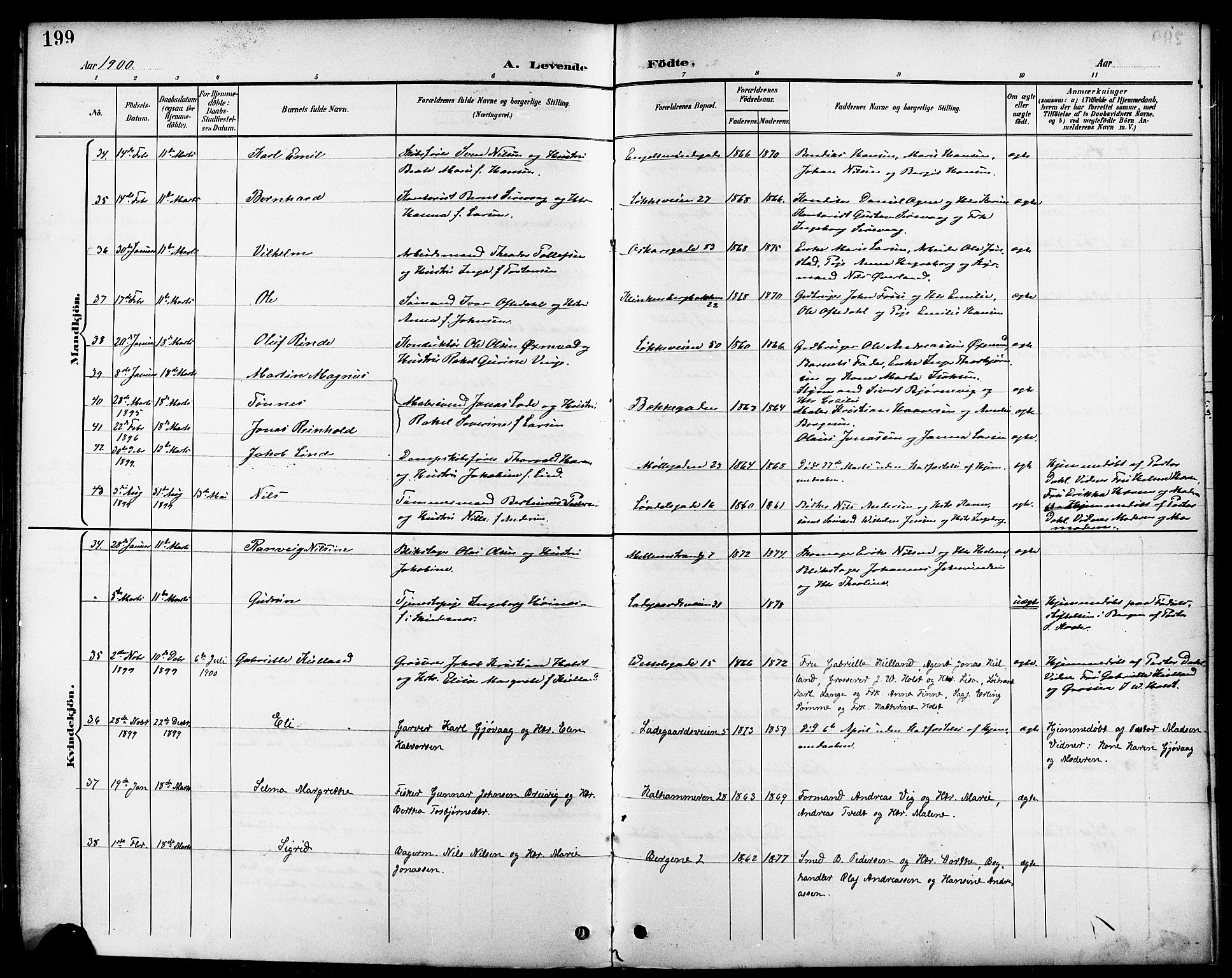 Domkirken sokneprestkontor, SAST/A-101812/001/30/30BB/L0016: Parish register (copy) no. B 16, 1891-1902, p. 199
