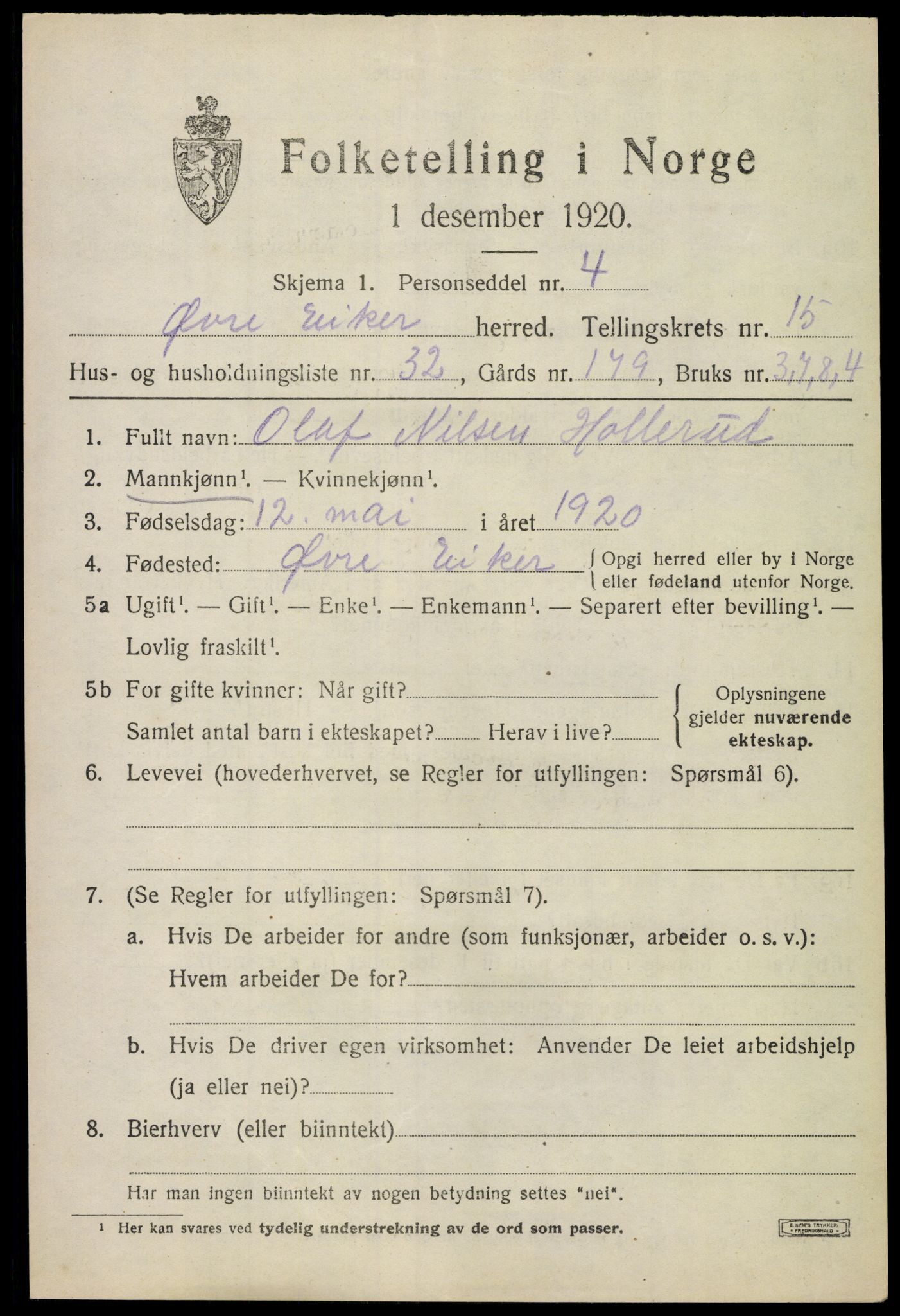 SAKO, 1920 census for Øvre Eiker, 1920, p. 20982